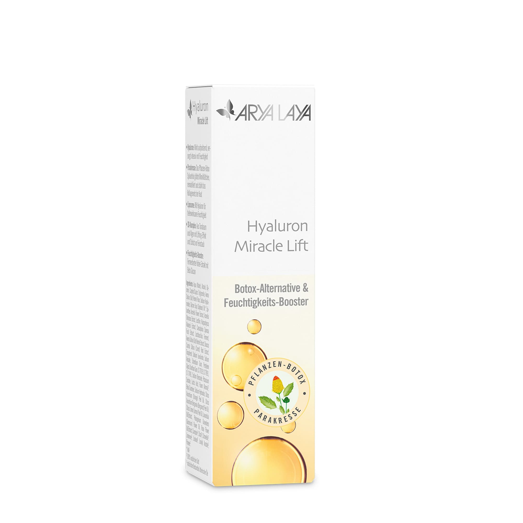 Faltschachtel mit ARYA LAYA Hyaluron Miracle Lift, 30 ml im neuen Design