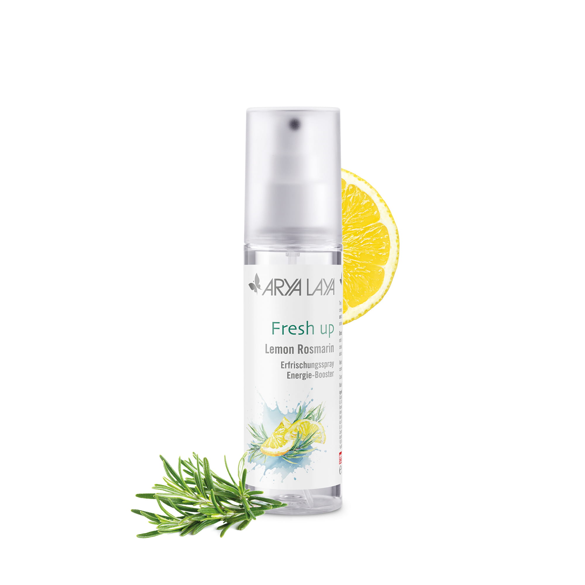 Hero: Glasflasche ARYA LAYA Fresh up Lemon Rosmarin 100 ml Kunststoffflasche mit ARYA LAYA Fresh up Lemon Rosmarin, 100 ml