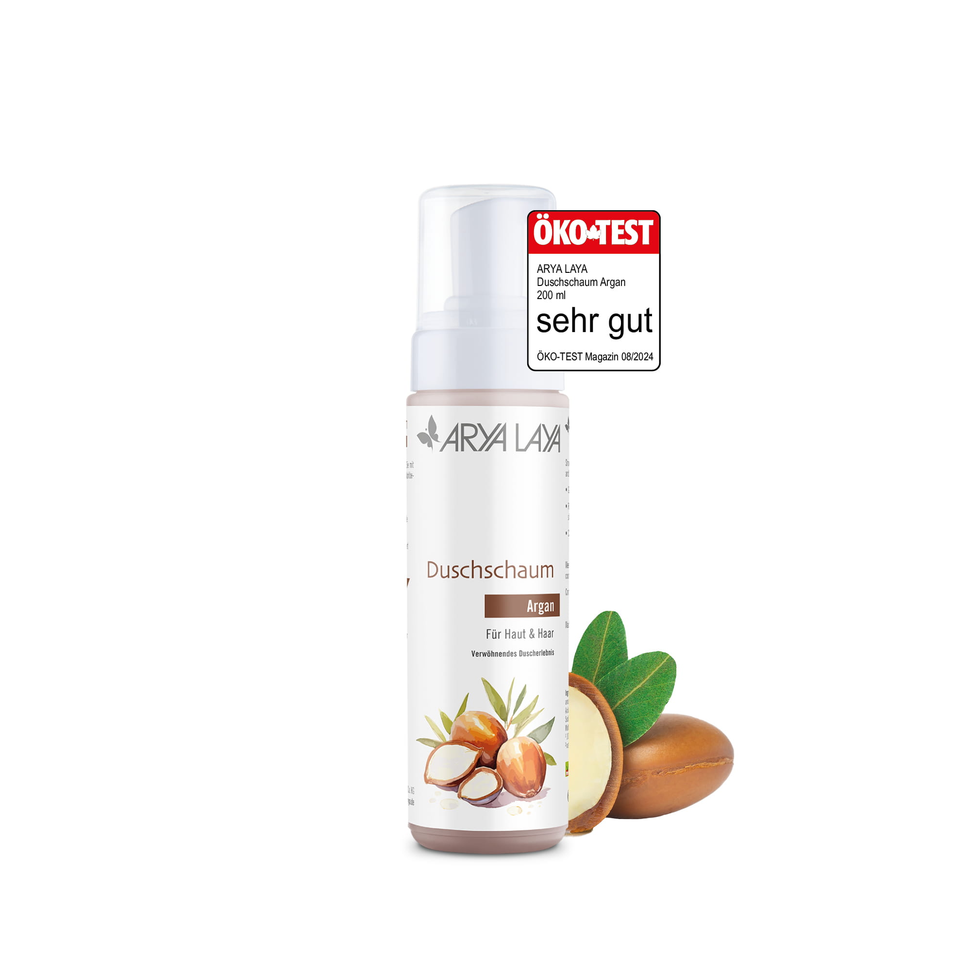 Airless-Spender ARYA LAYA Duschschaum Argan 200 ml Ökotest sehr gut Airless-Spender mit ARYA LAYA Duschschaum Argan, 200 ml: Ökotest "Sehr gut"