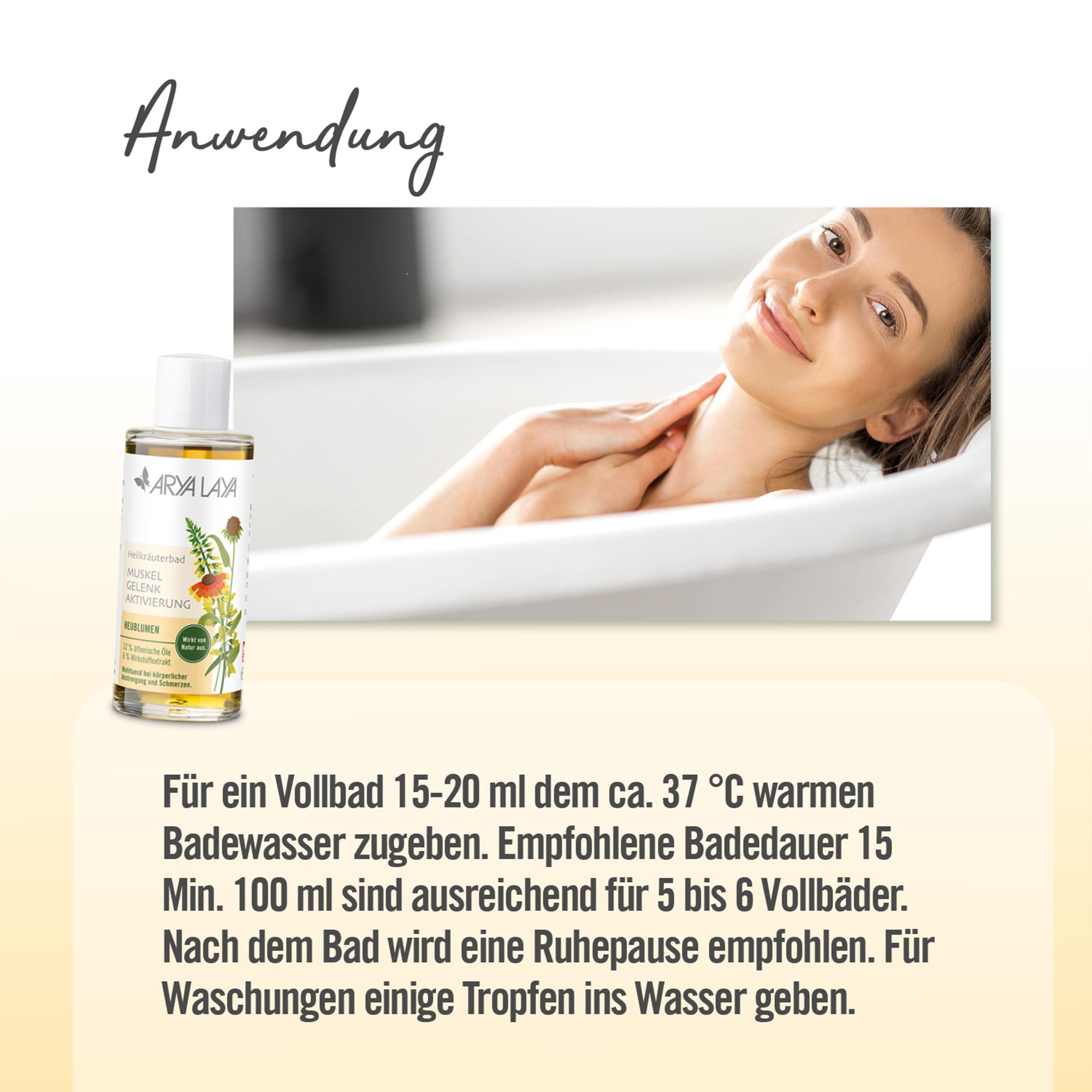 Anwendung ARYA LAYA Heilkräuterbad Heublumen - Aktivierung