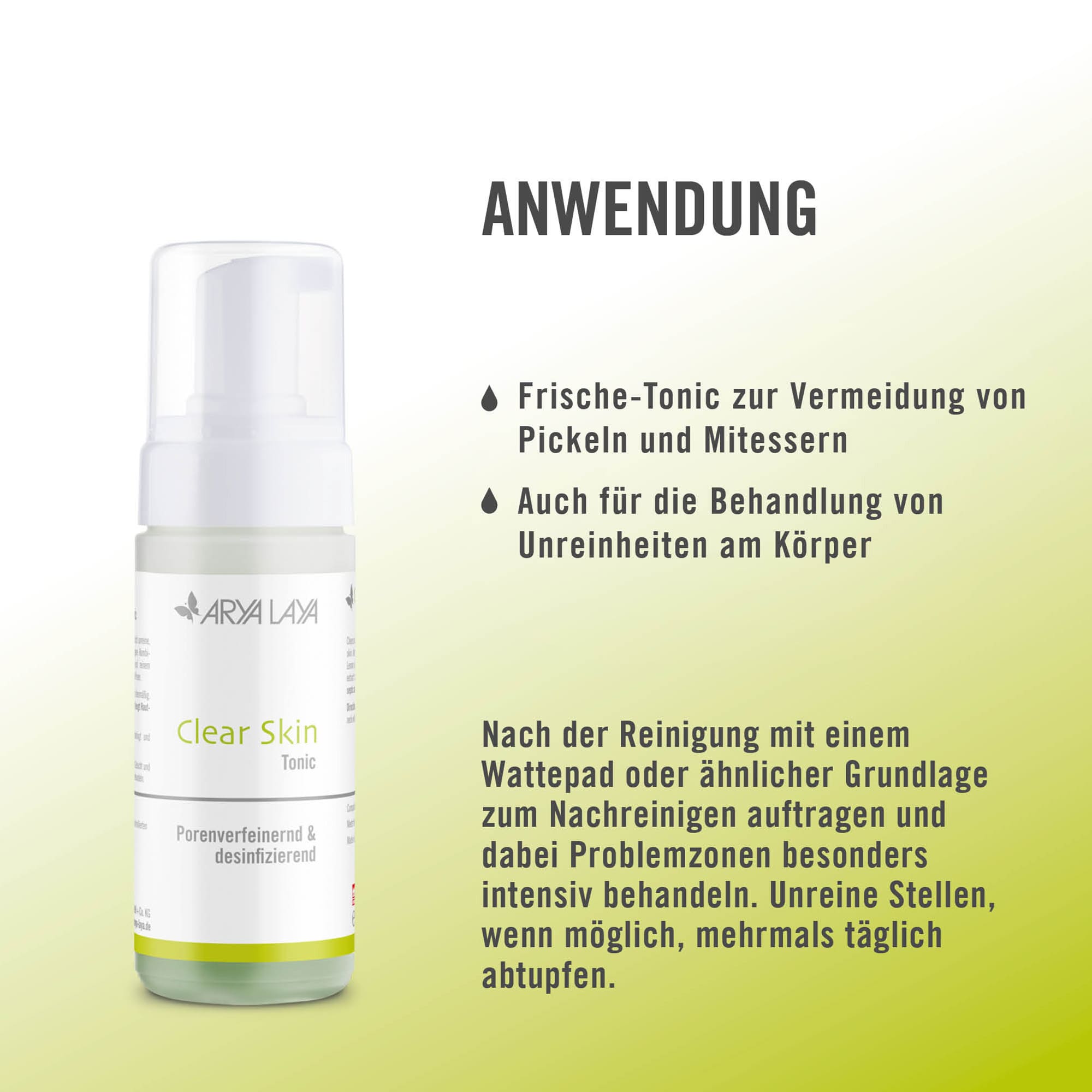 Anwendung ARYA LAYA Clear Skin Tonic