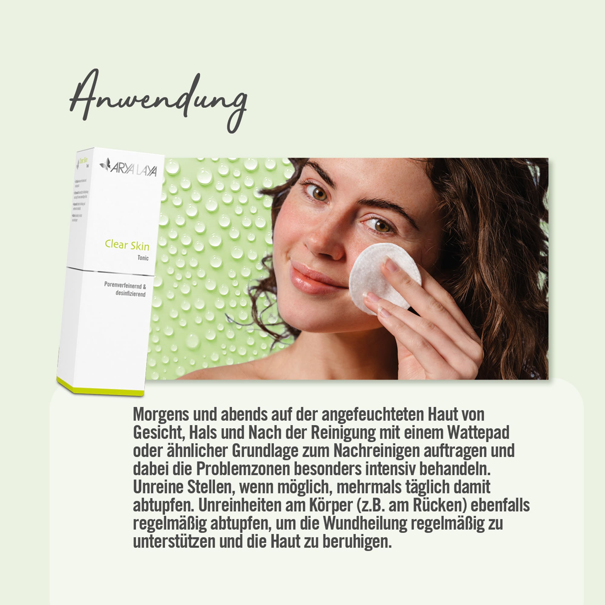 Chart Anwendung ARYA LAYA Clear Skin Tonic Anwendung ARYA LAYA Clear Skin Tonic