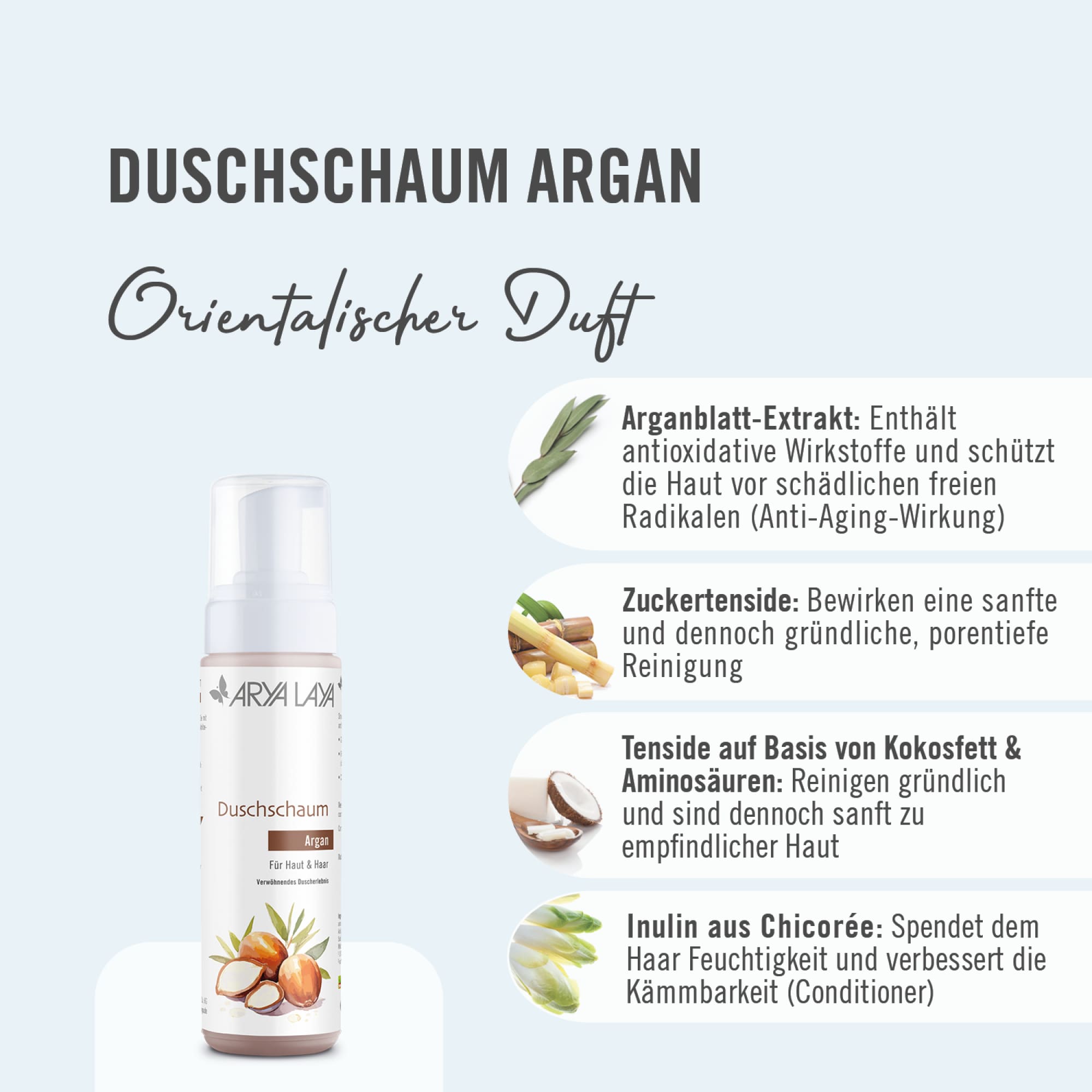 Wirkstoffe ARYA LAYA Duschschaum Argan
