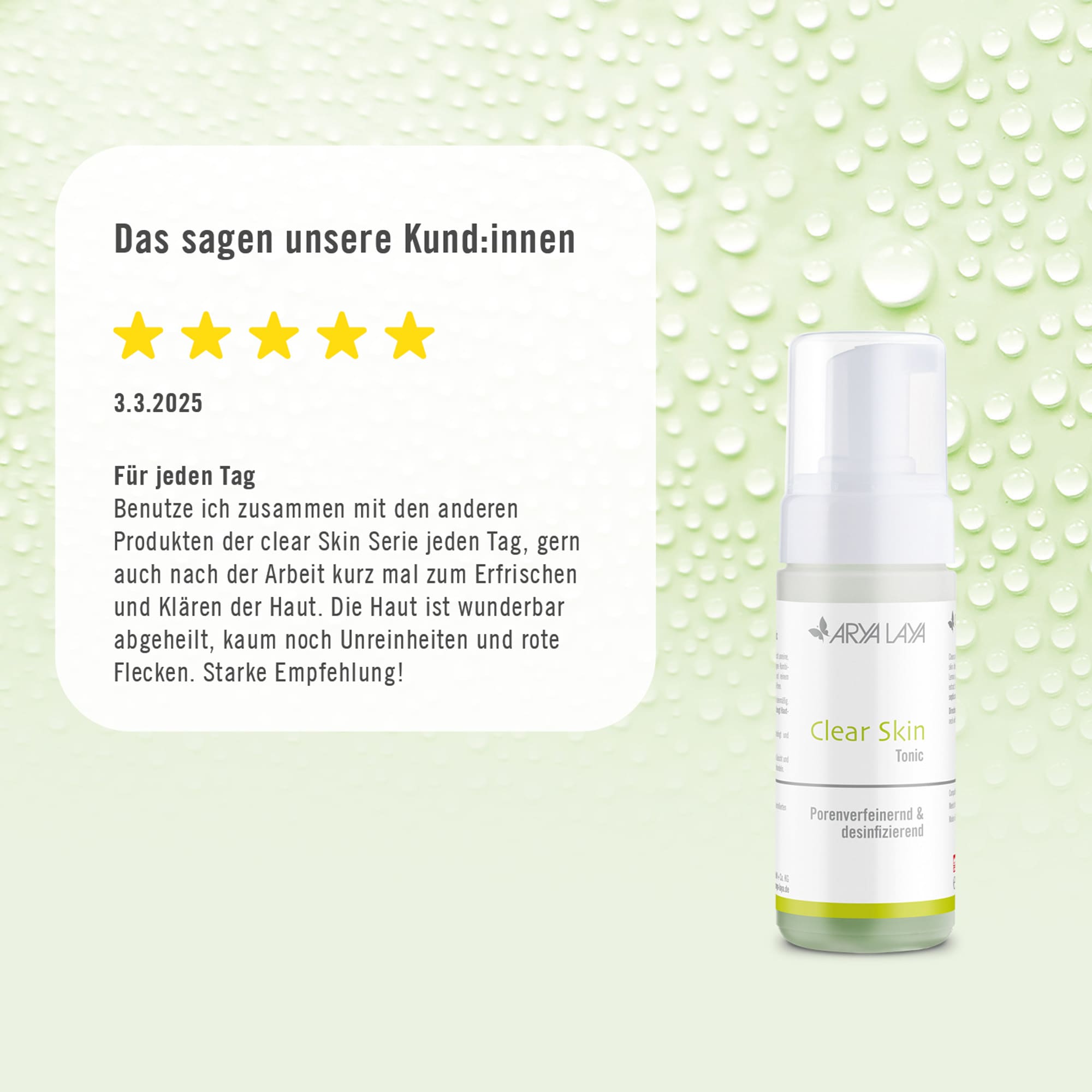 Chart Kundenstimmen ARYA LAYA Clear Skin Tonic Das sagen unsere Kunden