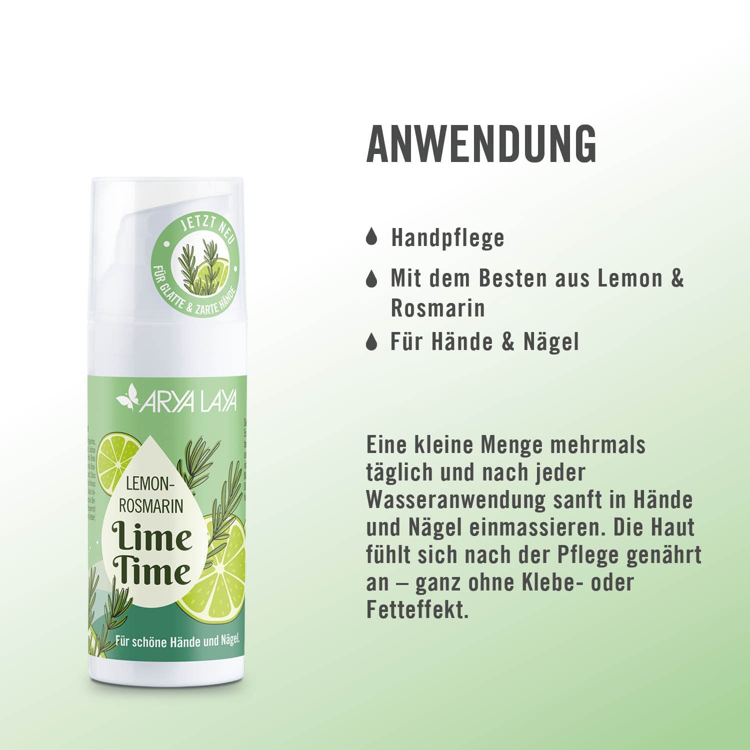 Anwendung ARYA LAYA Lemon-Rosmarin Handpflege