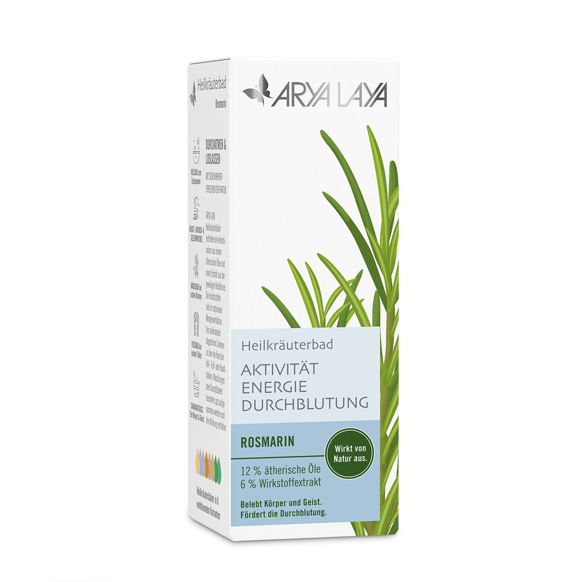Faltschachtel ARYA LAYA Heilkräuterbad Rosmarin - Durchblutung 100 ml Faltschachtel mit ARYA LAYA Heilkräuterbad Rosmarin - Durchblutung, 100 ml