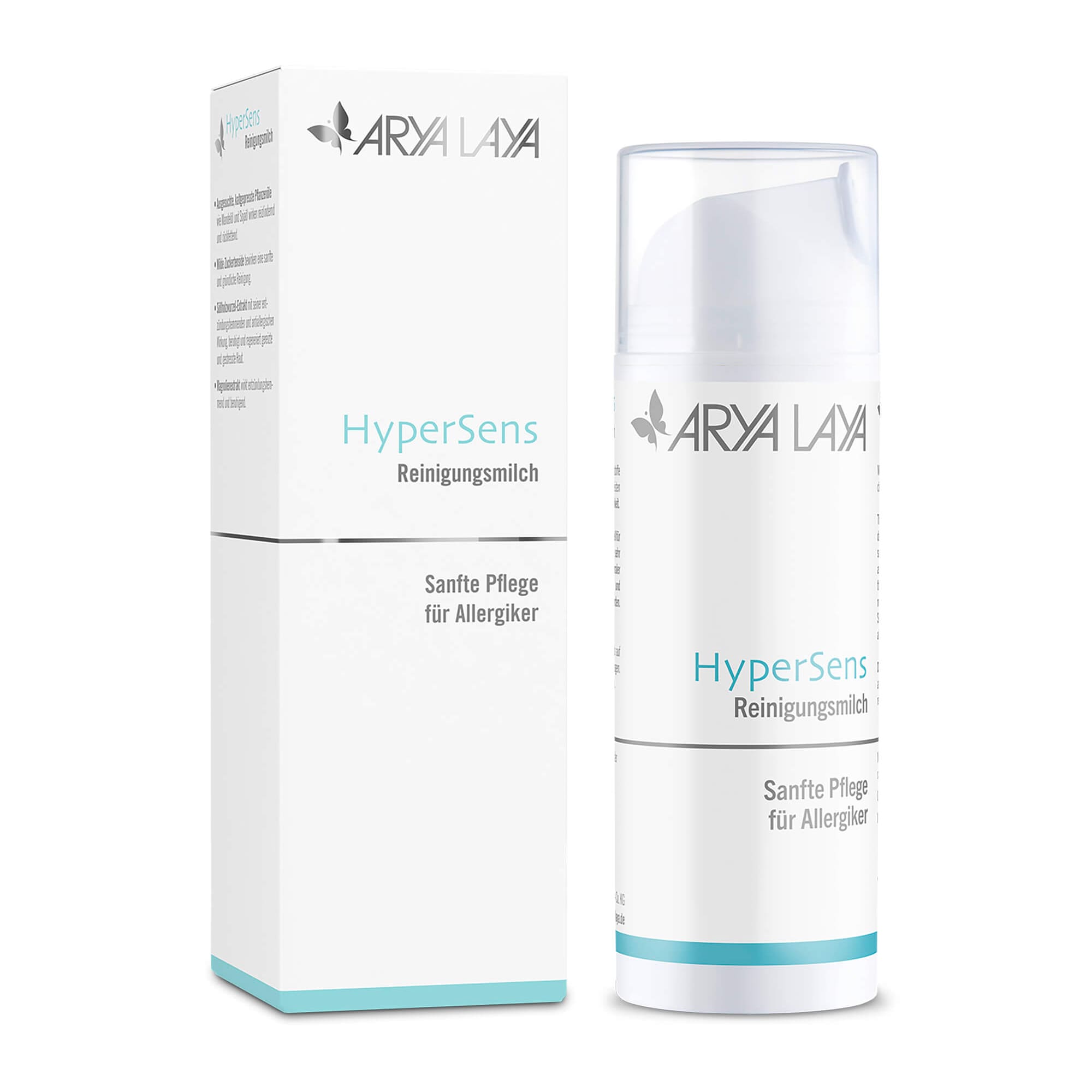 Airless-Spender und Faltschachtel mit ARYA LAYA HyperSens Reinigungsmilch, 150 ml