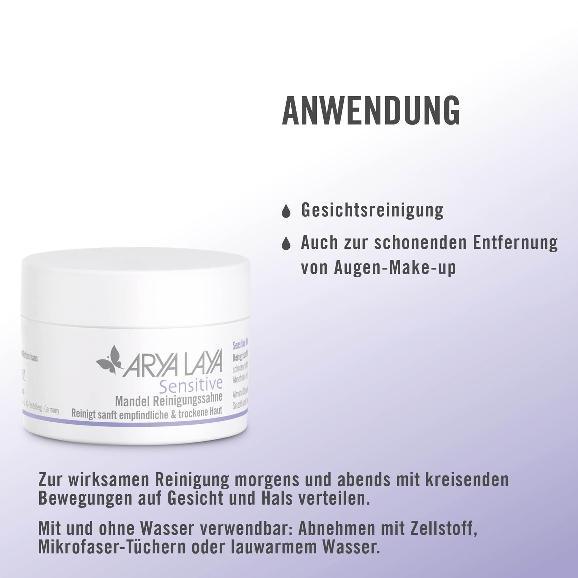 Chart Anwendung ARYA LAYA Sensitive  Mandel Reinigungssahne Anwendung ARYA LAYA Sensitive  Mandel Reinigungssahne