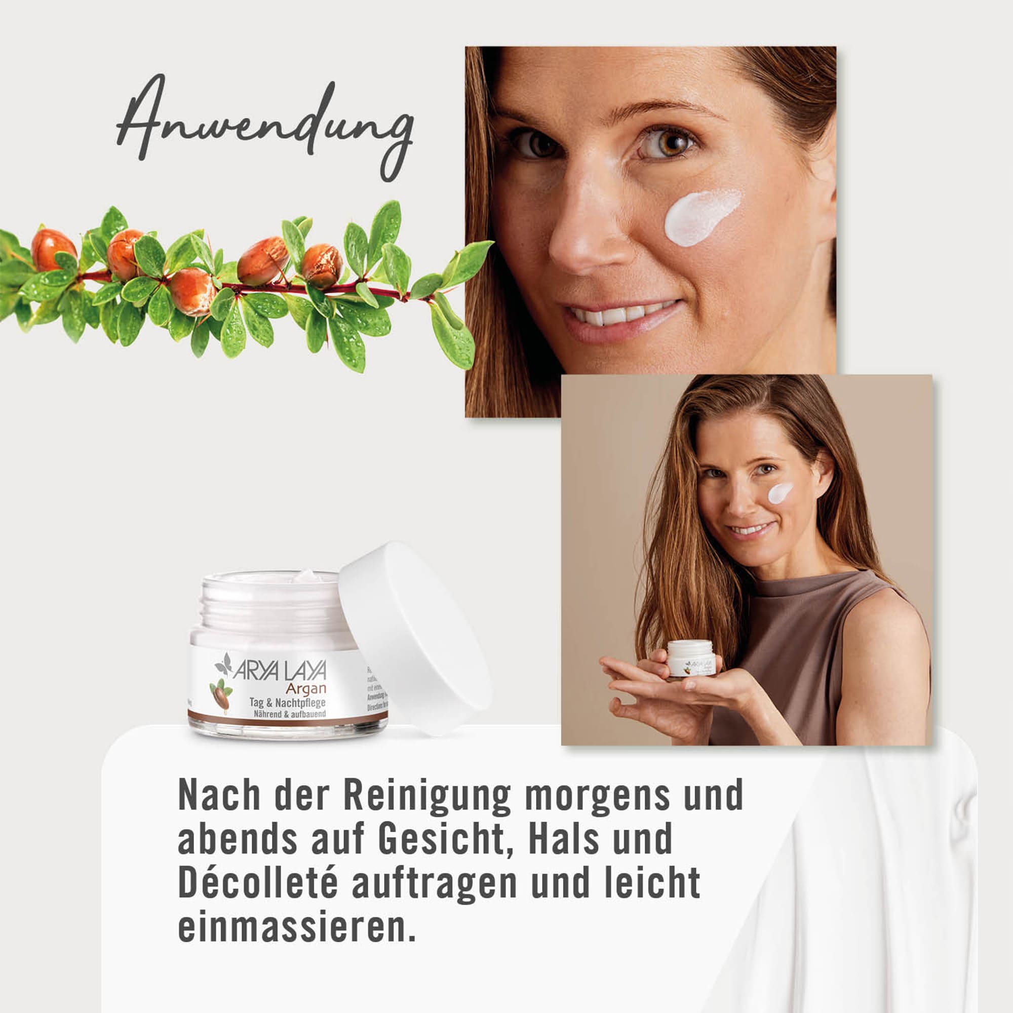 Chart Anwendung ARYA LAYA Argan Tag & Nachtpflege 50 ml Anwendung ARYA LAYA Argan Tag & Nachtpflege, 50 ml