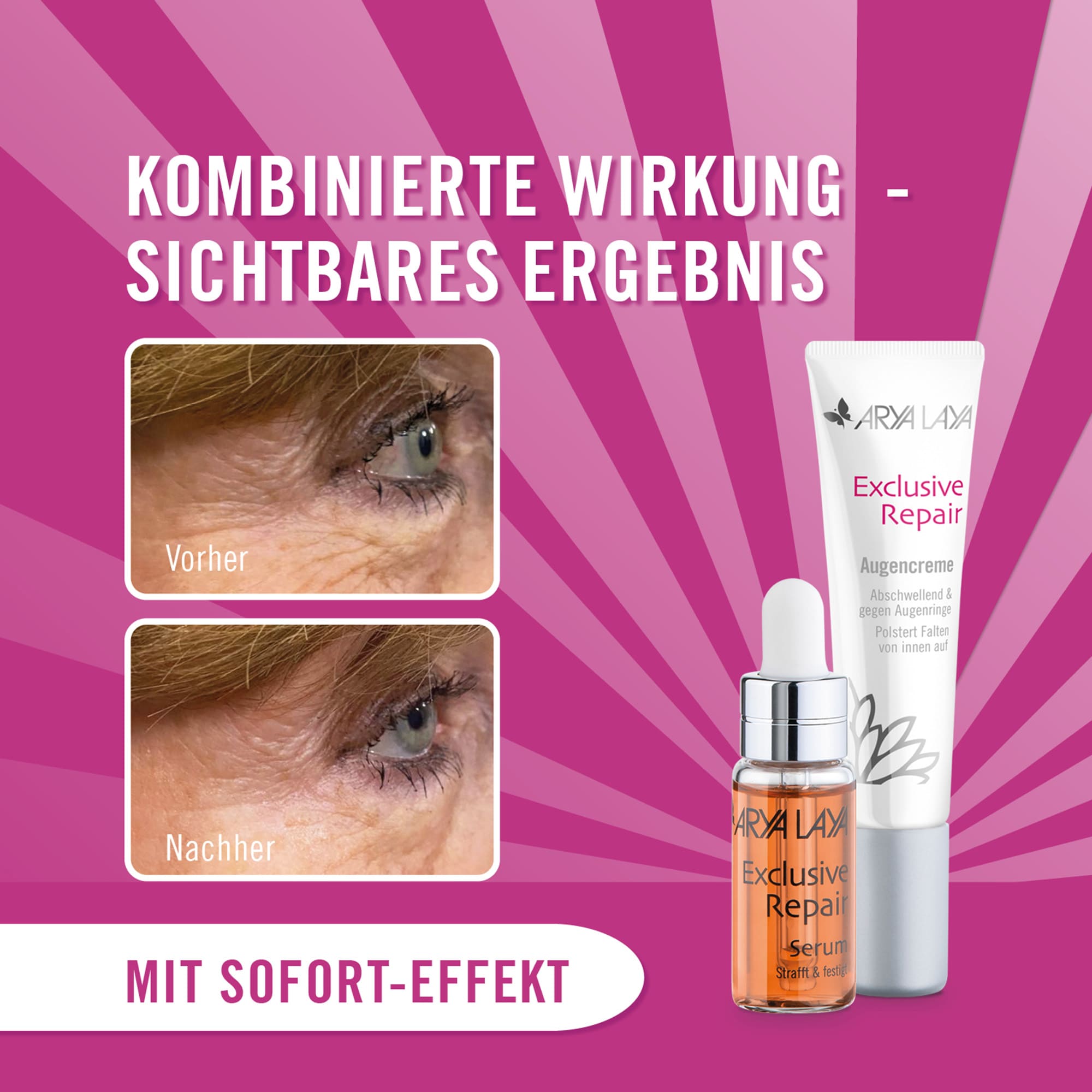 Chart Produktfamilie ARYA LAYA Exclusive Repair "Schöne Augen"-Set Kombinierte Wirkung - sichtbares Ergebnis: mit Sofort-Effekt