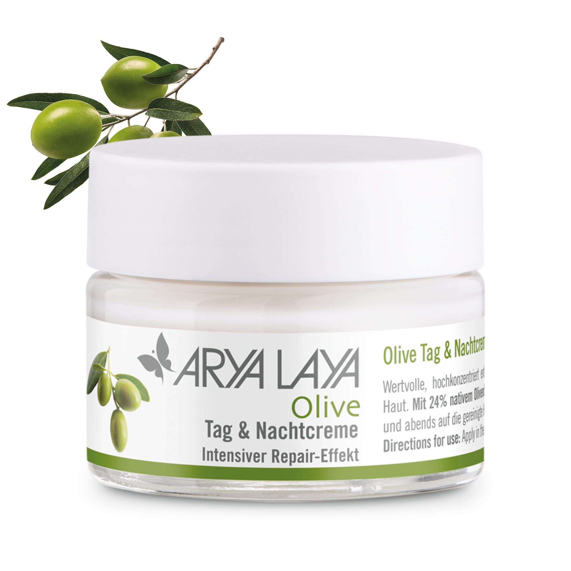 Hero: Glastiegel ARYA LAYA Olive Tag und Nachtpflege 50 ml Glastiegel mit ARYA LAYA Olive Tag und Nachtpflege, 50 ml