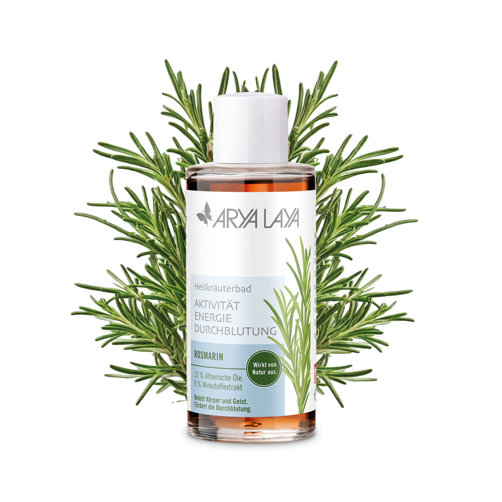 Hero: Glasflasche ARYA LAYA Heilkräuterbad Rosmarin - Durchblutung 100 ml Glasflasche mit ARYA LAYA Heilkräuterbad Rosmarin - Durchblutung, 100 ml