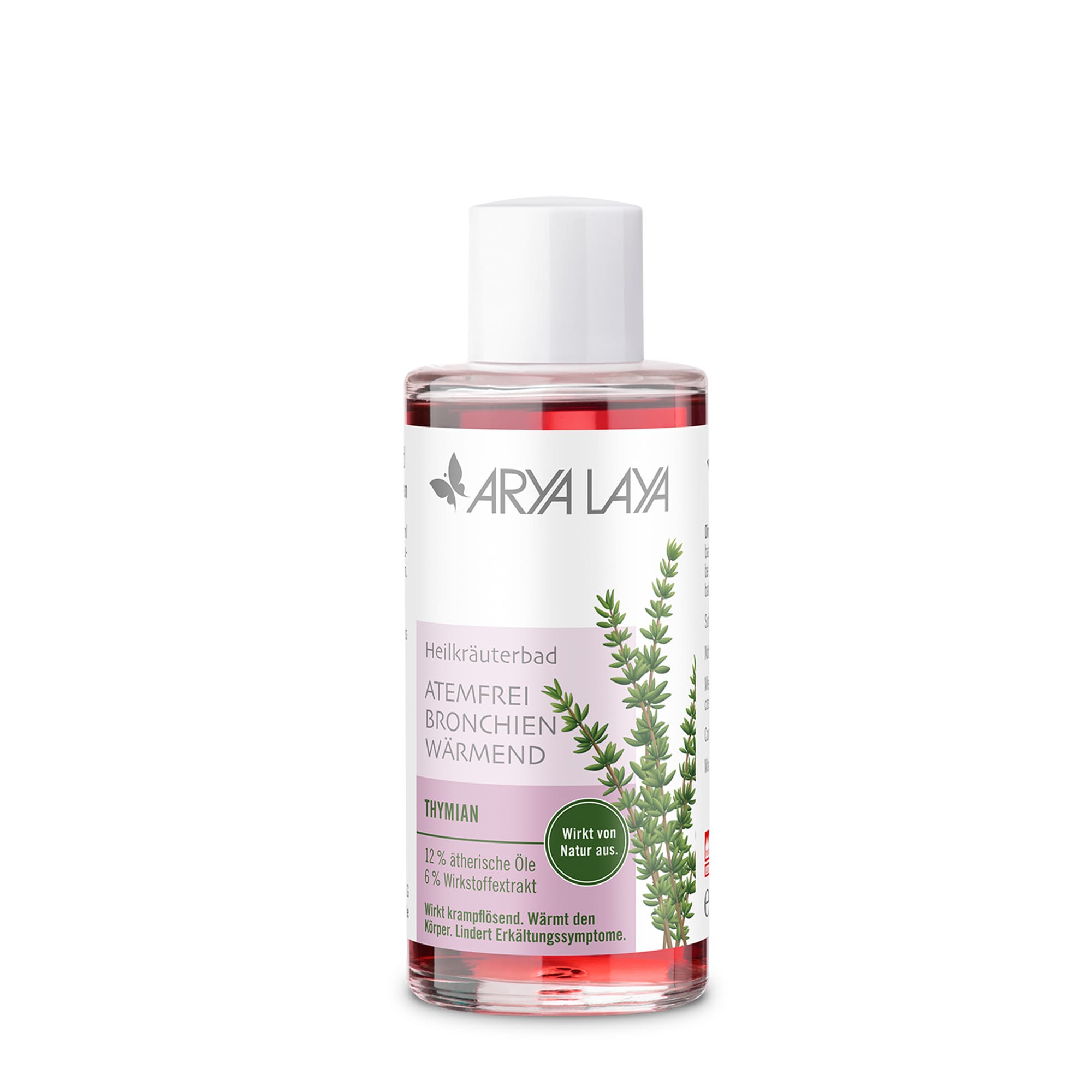 Glasflasche mit ARYA LAYA Heilkräuterbad Thymian - Atemfrei, 100 ml 