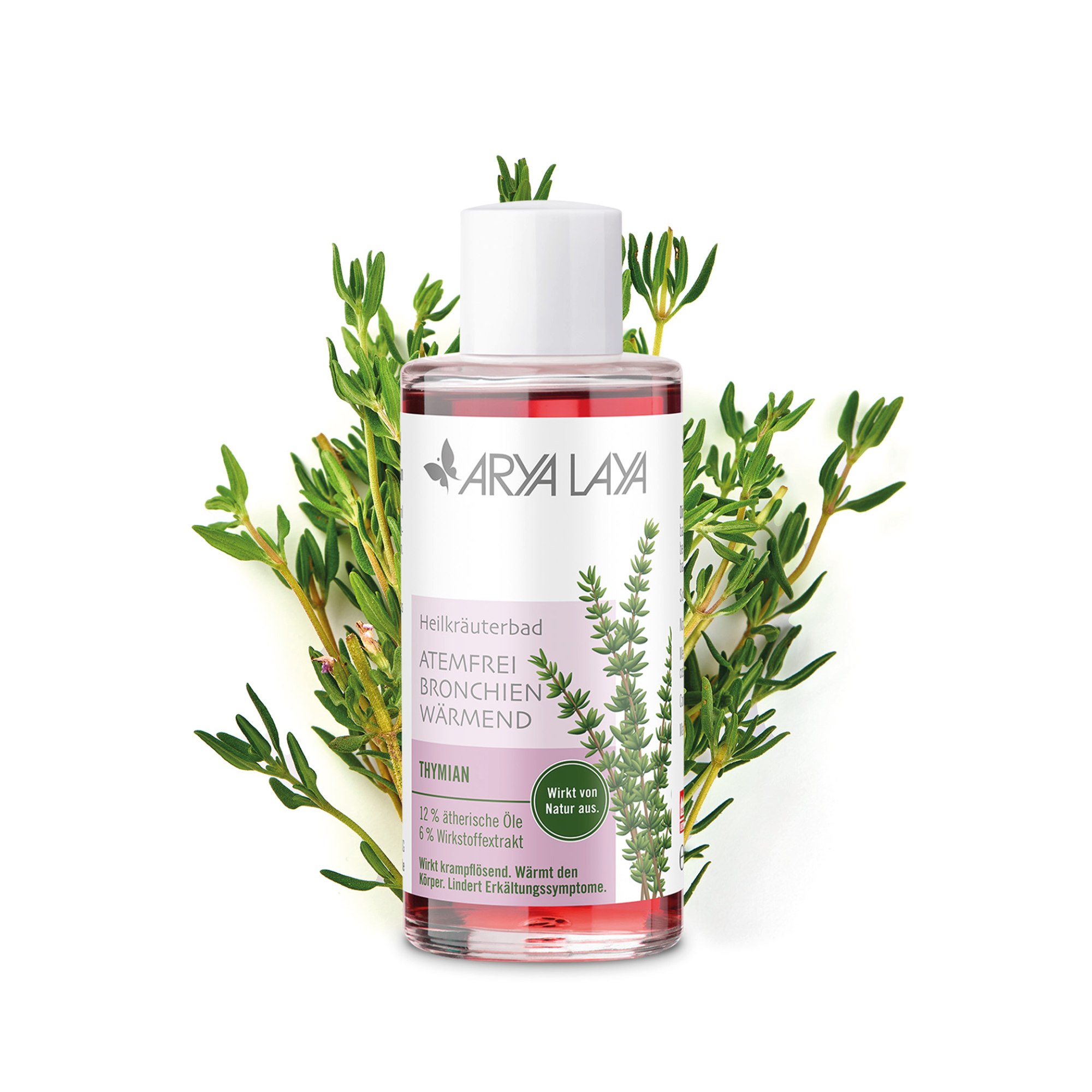 Hero: Glasflasche ARYA LAYA Heilkräuterbad Thymian - Atemfrei 100 ml Glasflasche mit ARYA LAYA Heilkräuterbad Thymian - Atemfrei, 100 ml