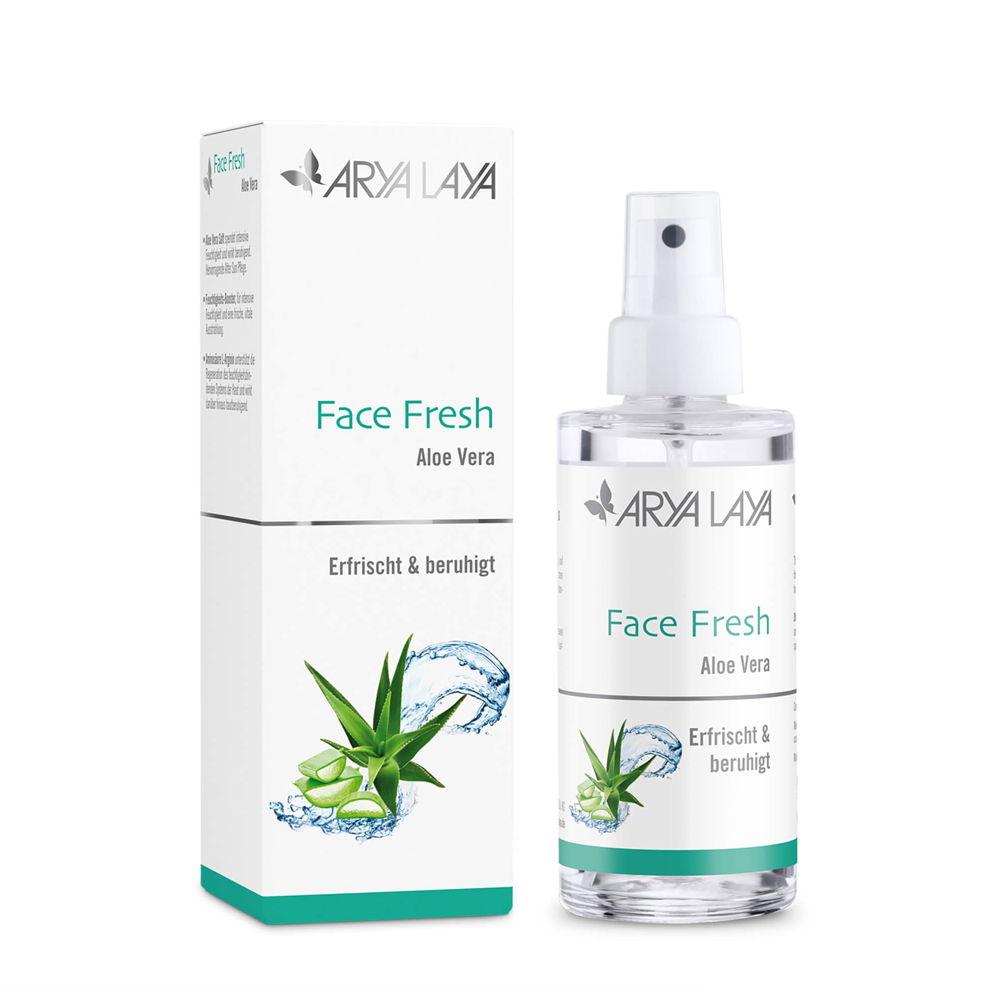 Glasflasche und Faltschachtel mit ARYA LAYA Face Fresh Aloe Vera, 100 ml