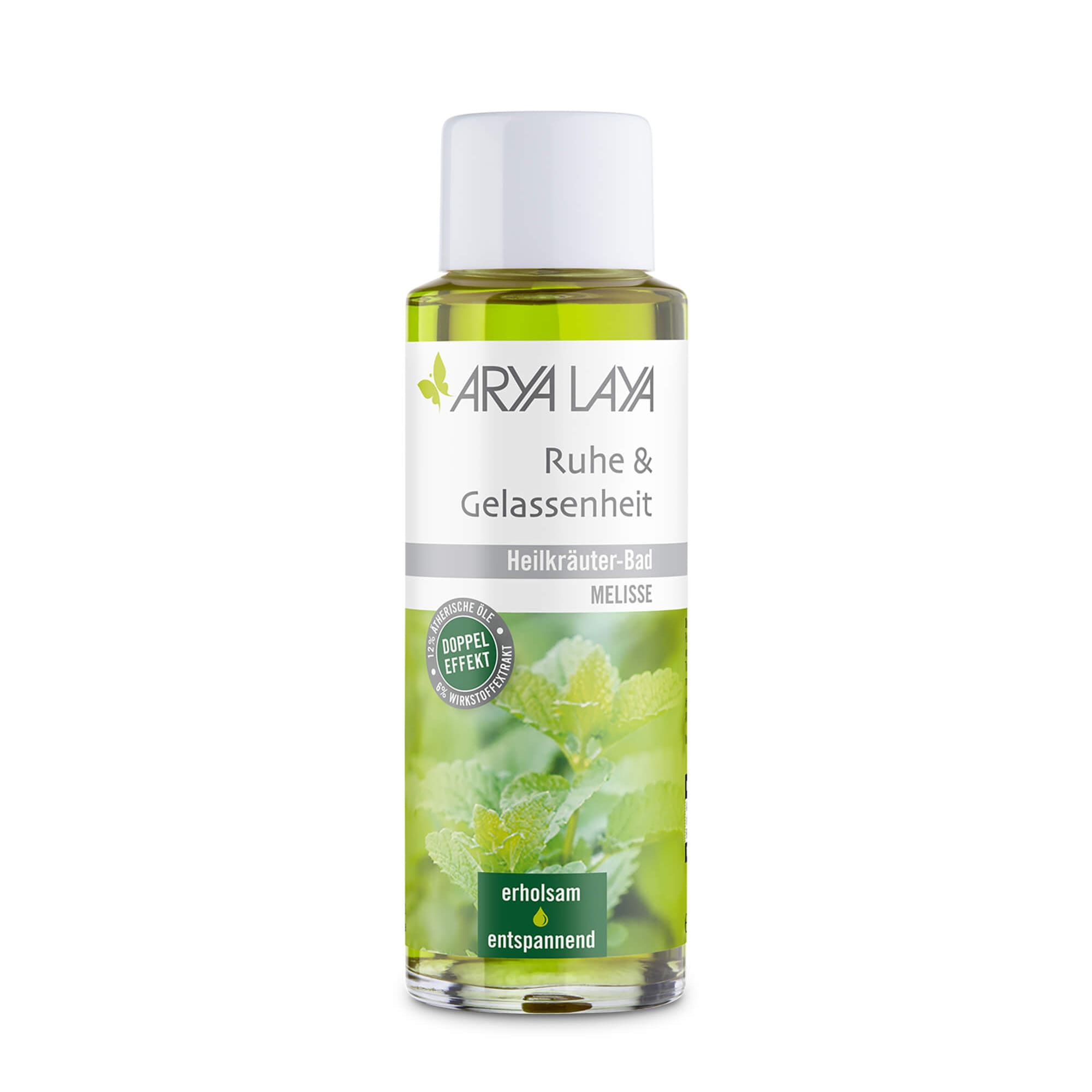 Hero: Glasflasche ARYA LAYA Heilkräuter-Bad Ruhe und Gelassenheit Melisse 200 ml Glasflasche mit ARYA LAYA Heilkräuter-Bad Ruhe und Gelassenheit Melisse, 200 ml