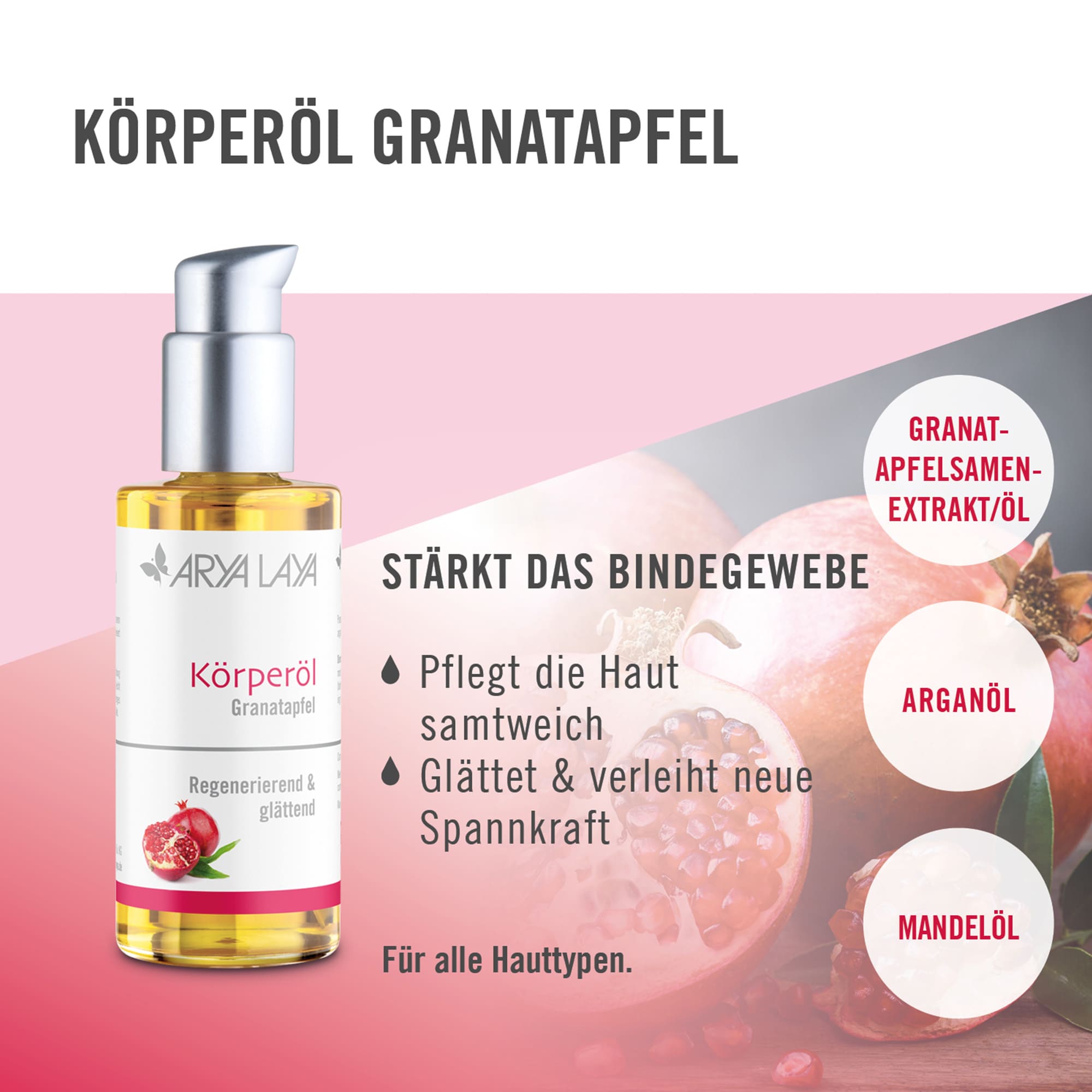 Wirkweise ARYA LAYA Körperöl Granatapfel, 100 ml