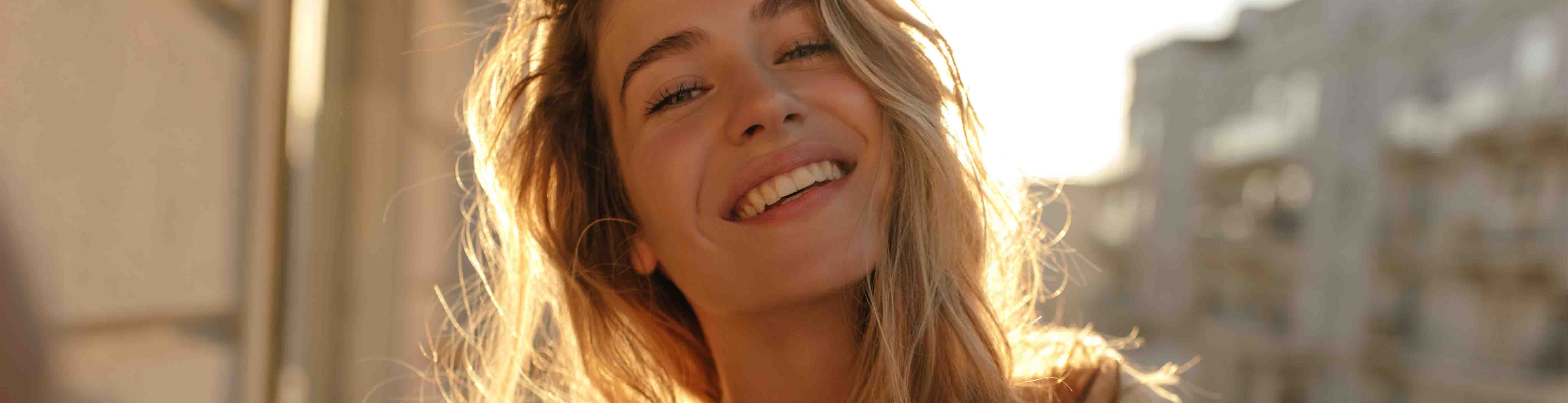 Magazin-Header Sommerglow Strahlende Frau mit frischem Teint