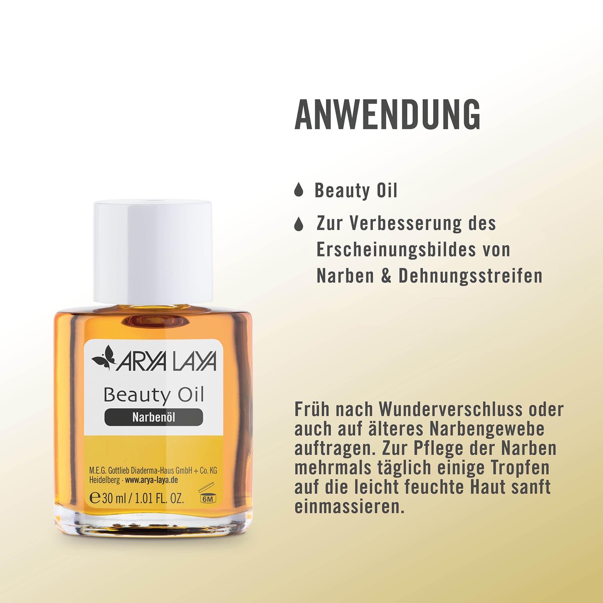 Anwendung ARYA LAYA Beauty Oil Narbenöl, 30 ml 