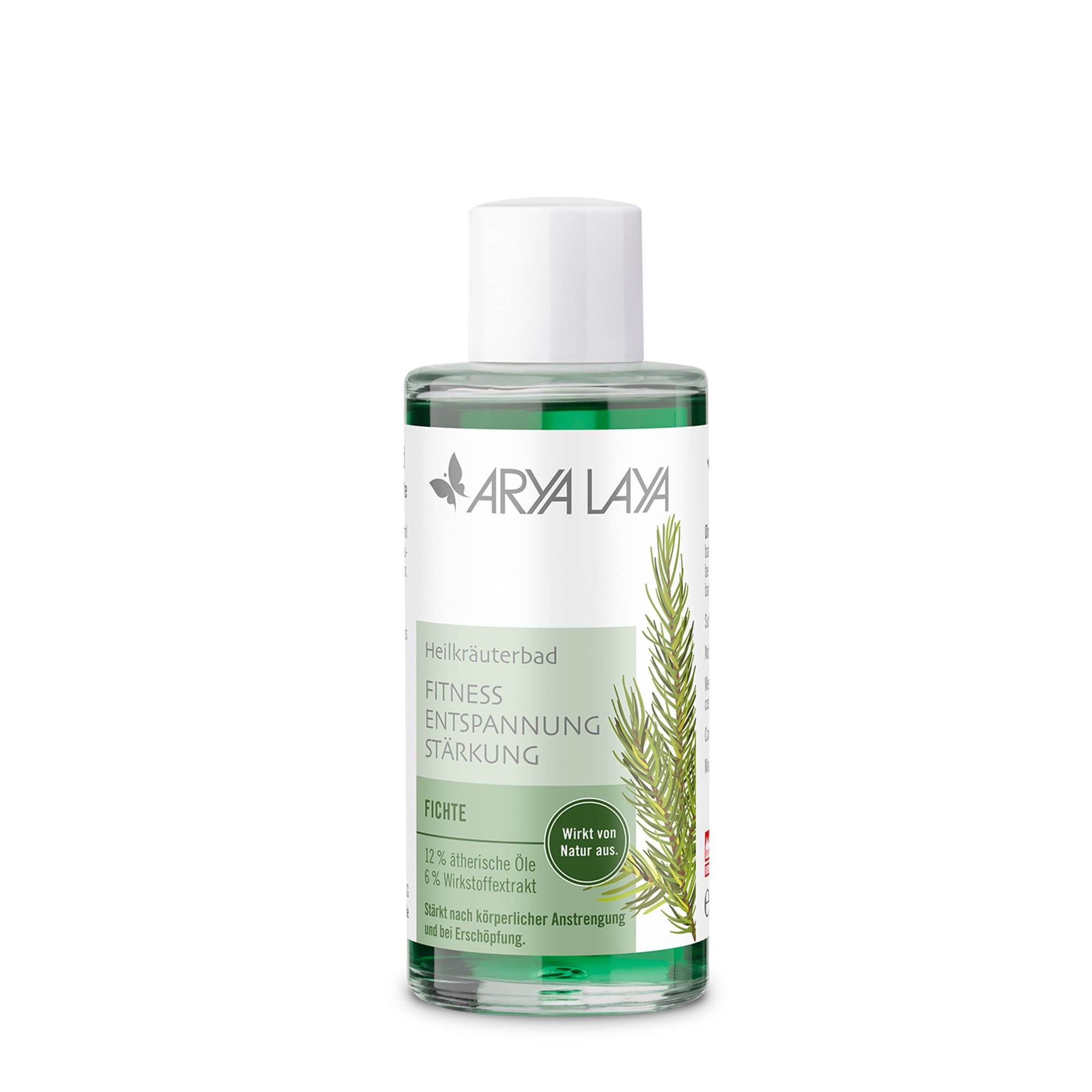 Glasflasche mit ARYA LAYA Heilkräuterbad Fichte - Stärkung, 100 ml 