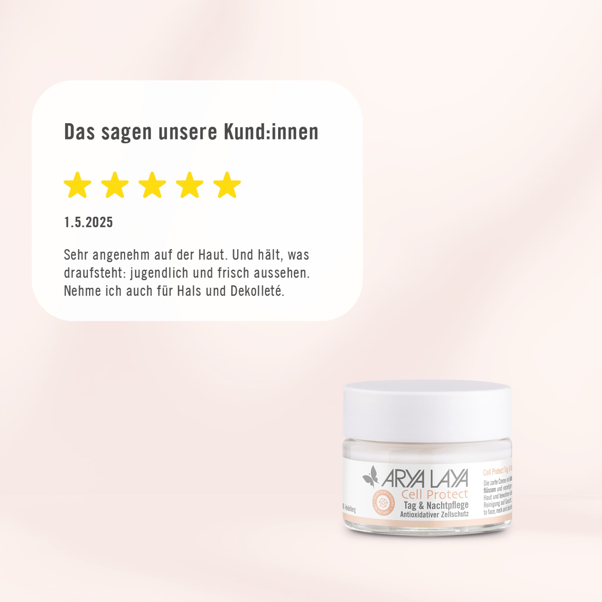 Chart Kundenstimmen ARYA LAYA Cell Protect Tag und Nachtpflege Das sagen unsere Kunden