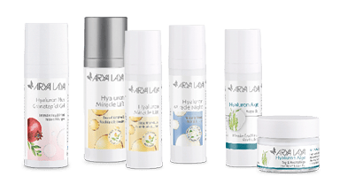 Produktübersicht der ARYA LAYA Pflegeserie Hyaluron