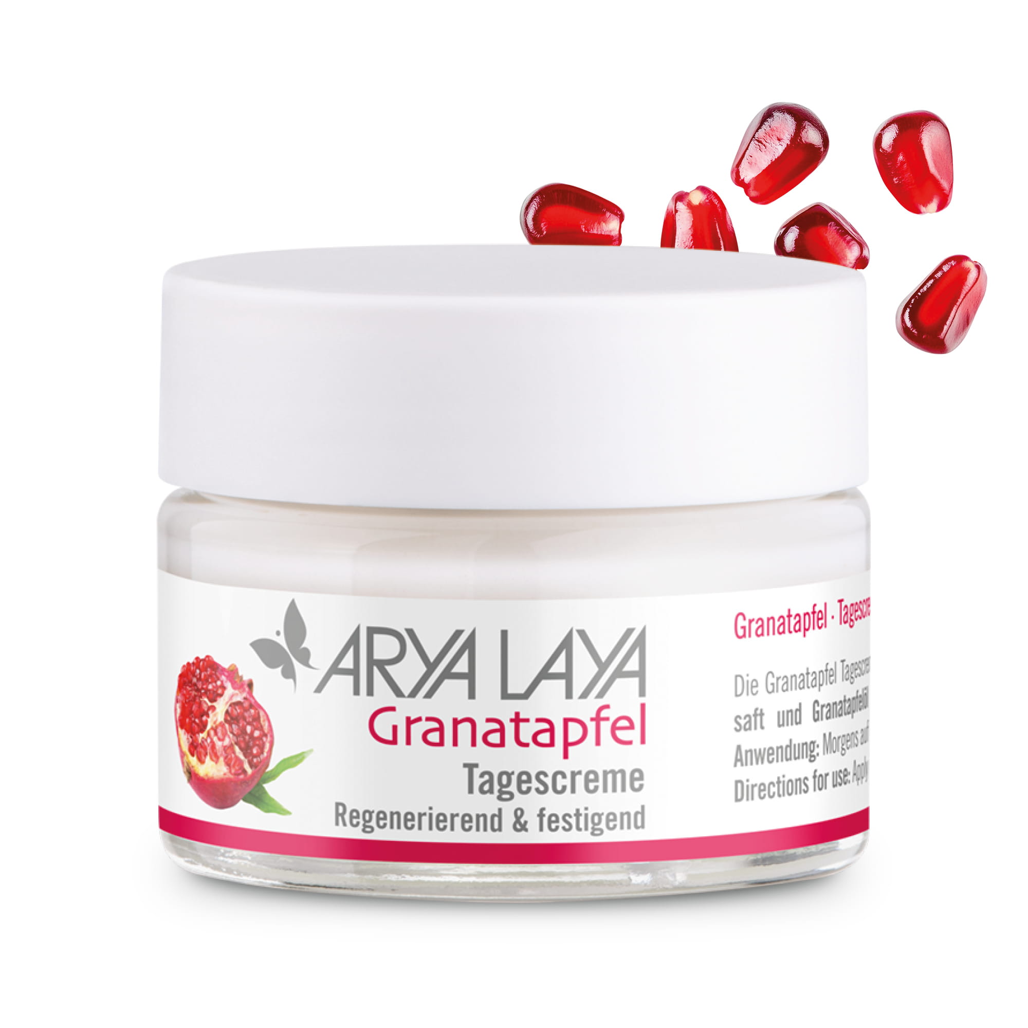 Glastiegel ARYA LAYA Granatapfel Tagescreme 50 ml Glastiegel mit ARYA LAYA Granatapfel Tagescreme, 50 ml