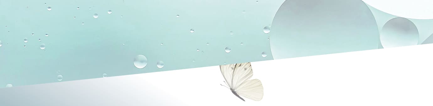 Header HyperSens Pflegeserie Schmetterling auf blauem Hintergrund