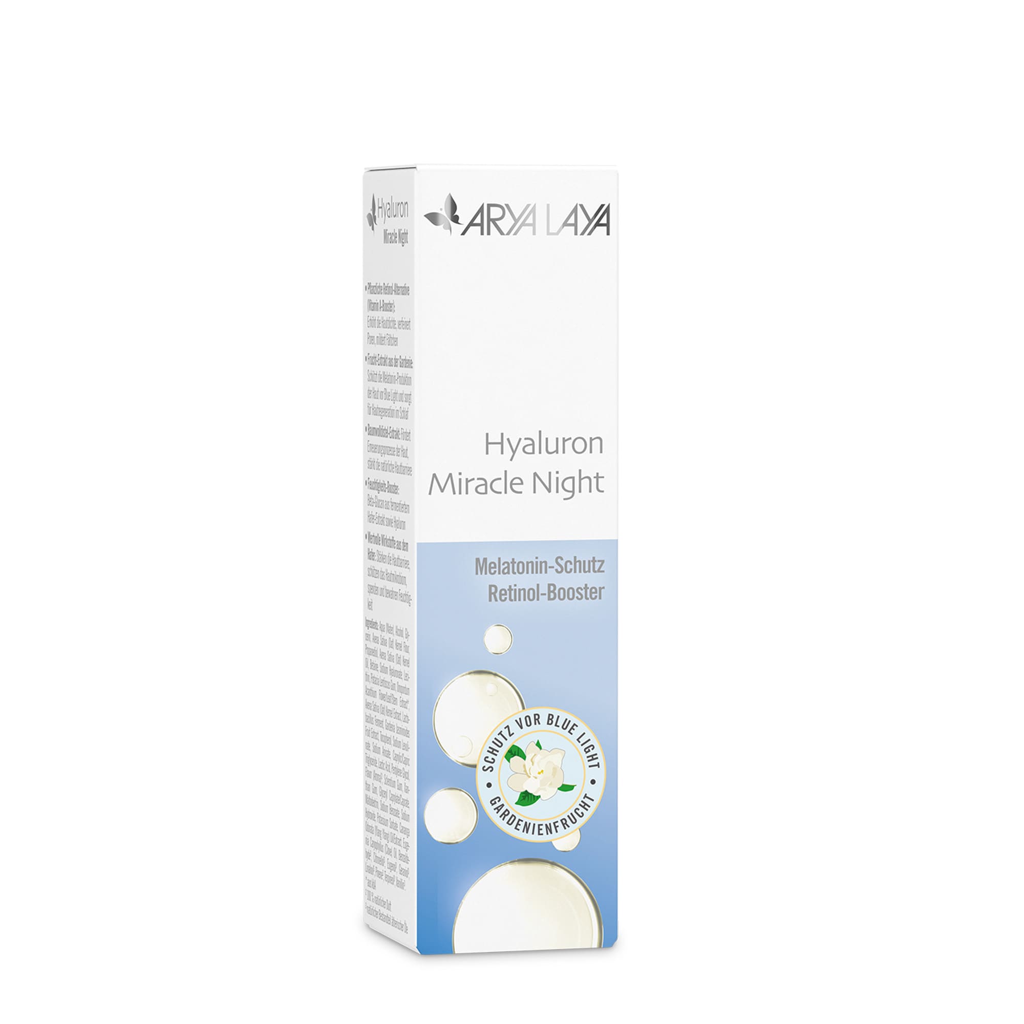 Faltschachtel mit ARYA LAYA Hyaluron Miracle Night, 30 ml