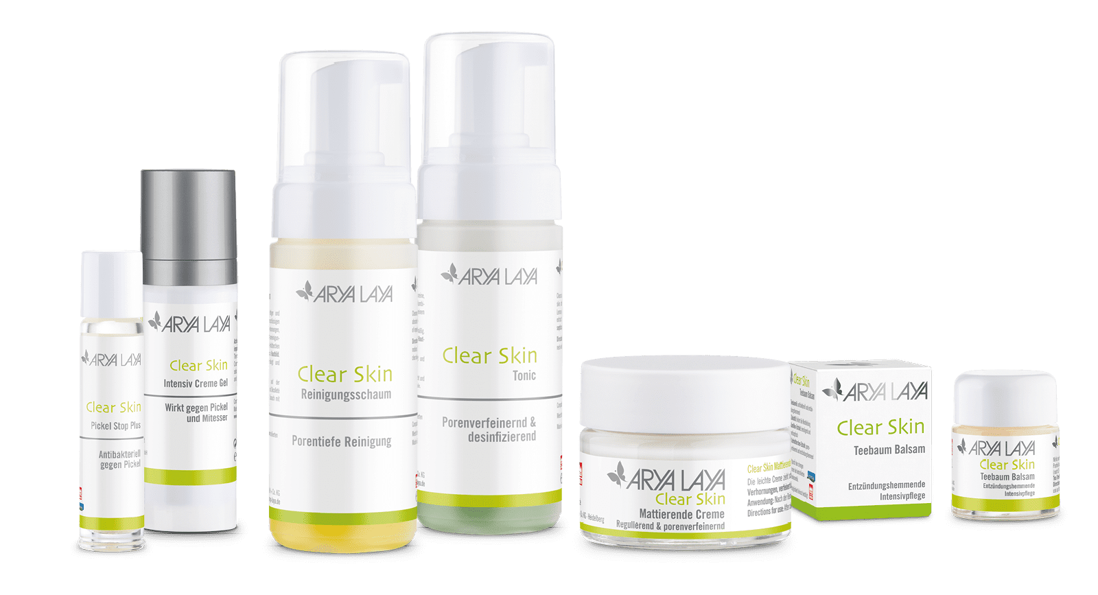 Produktübersicht der ARYA LAYA Pflegeserie Clear Skin