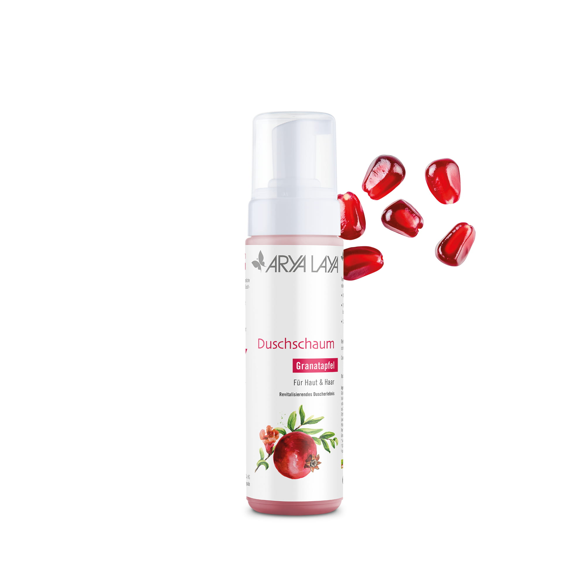 Airless-Spender mit ARYA LAYA Duschschaum Granatapfel, 200 ml