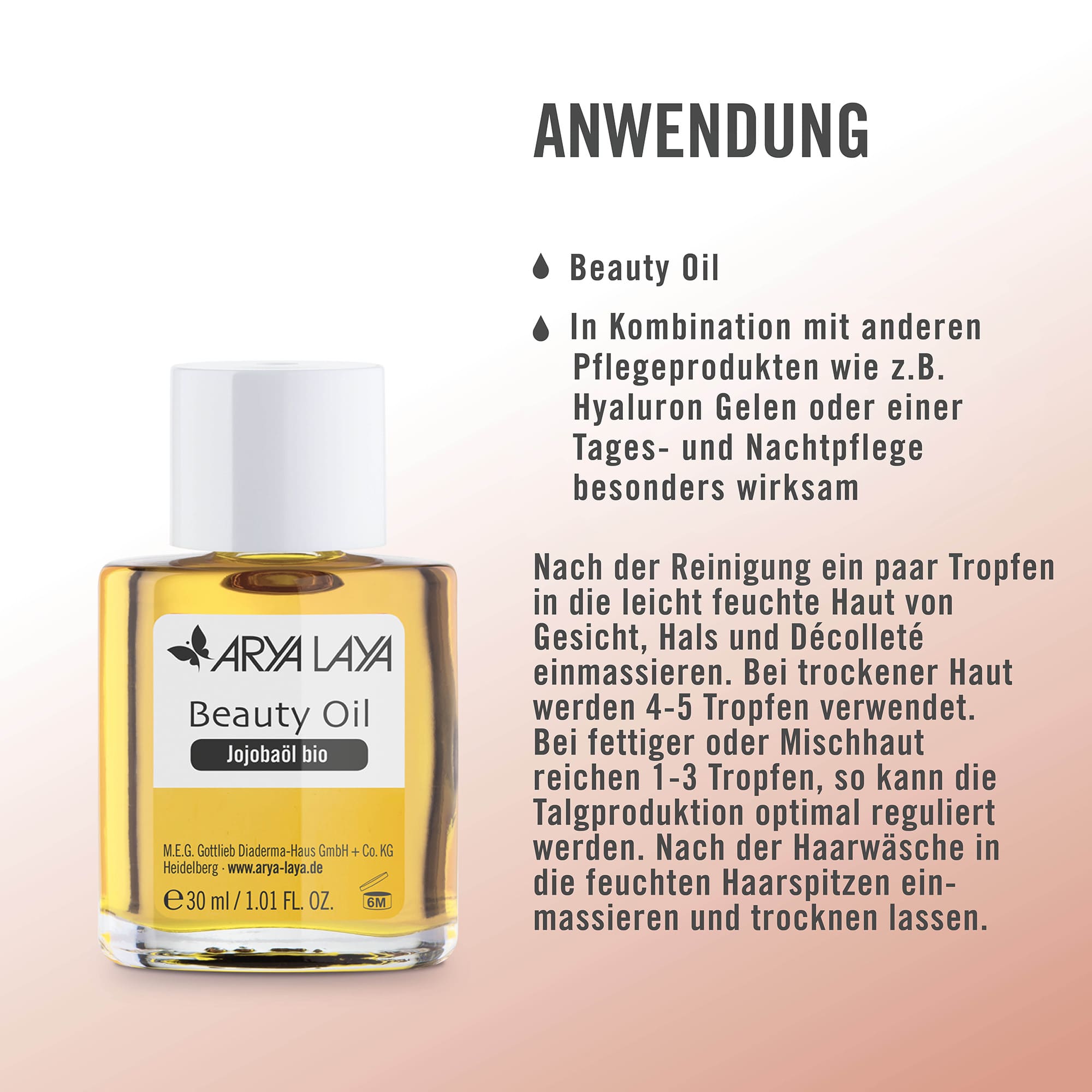 Anwendung ARYA LAYA Beauty Oil Jojobaöl bio, 30 ml 