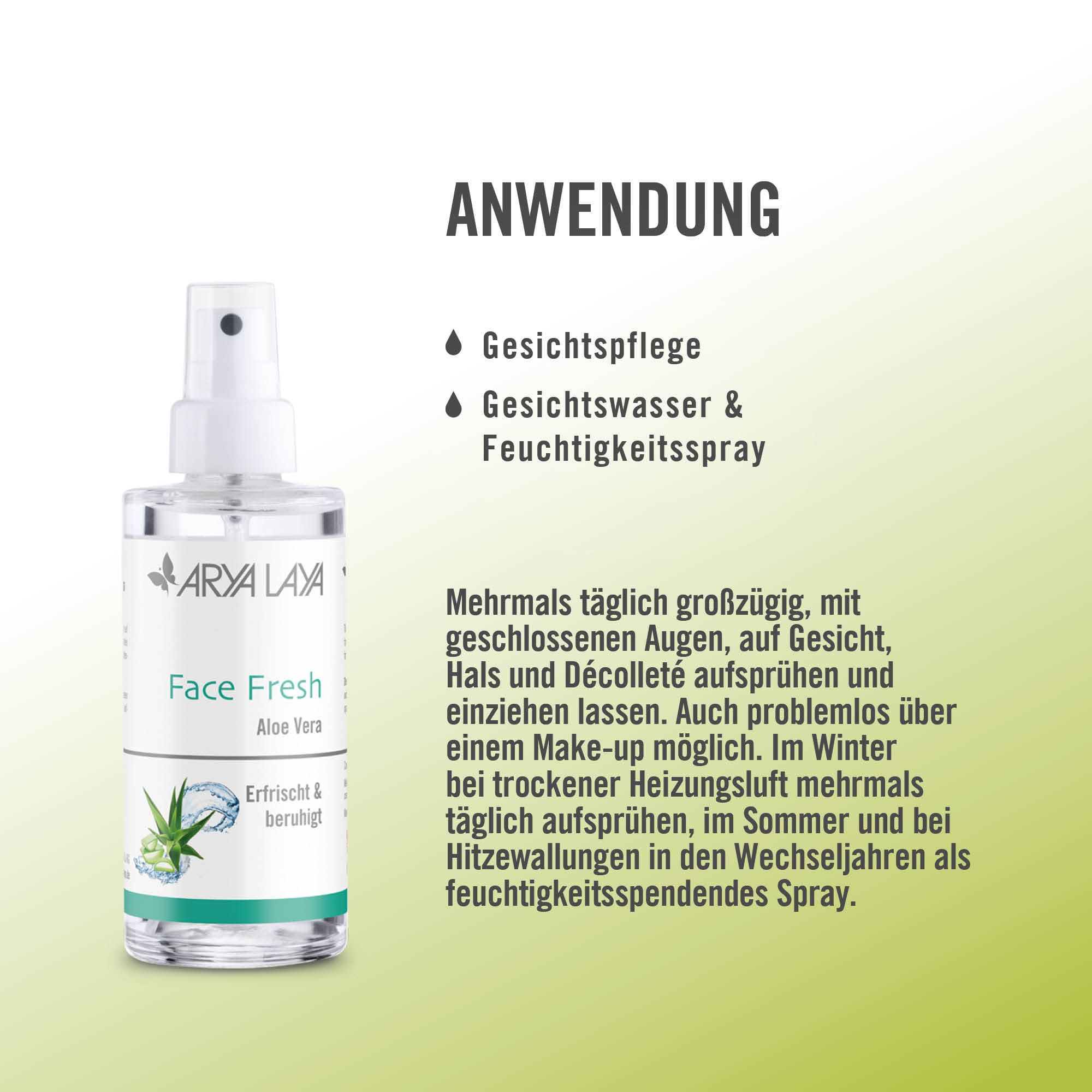 Anwendung ARYA LAYA Face Fresh Aloe Vera