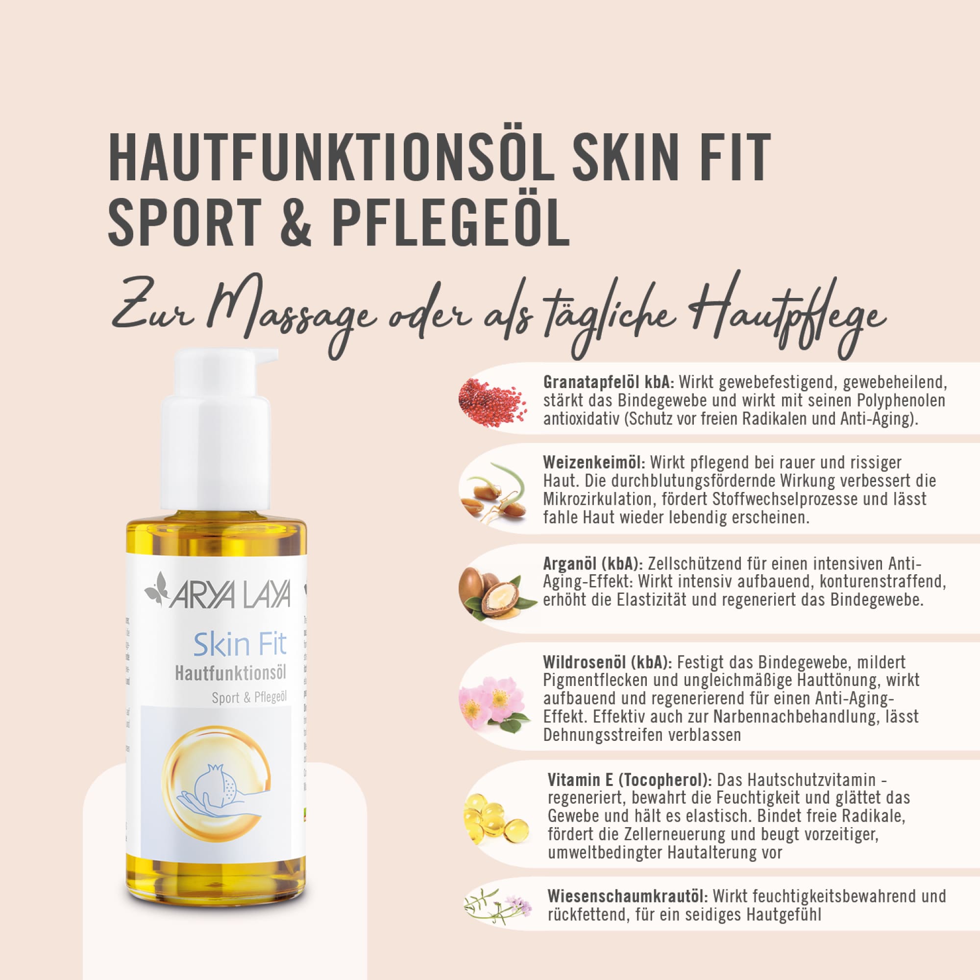 Wirkstoffe ARYA LAYA Hautfunktionsöl Skin Fit Sport und Pflegeöl, 100 ml