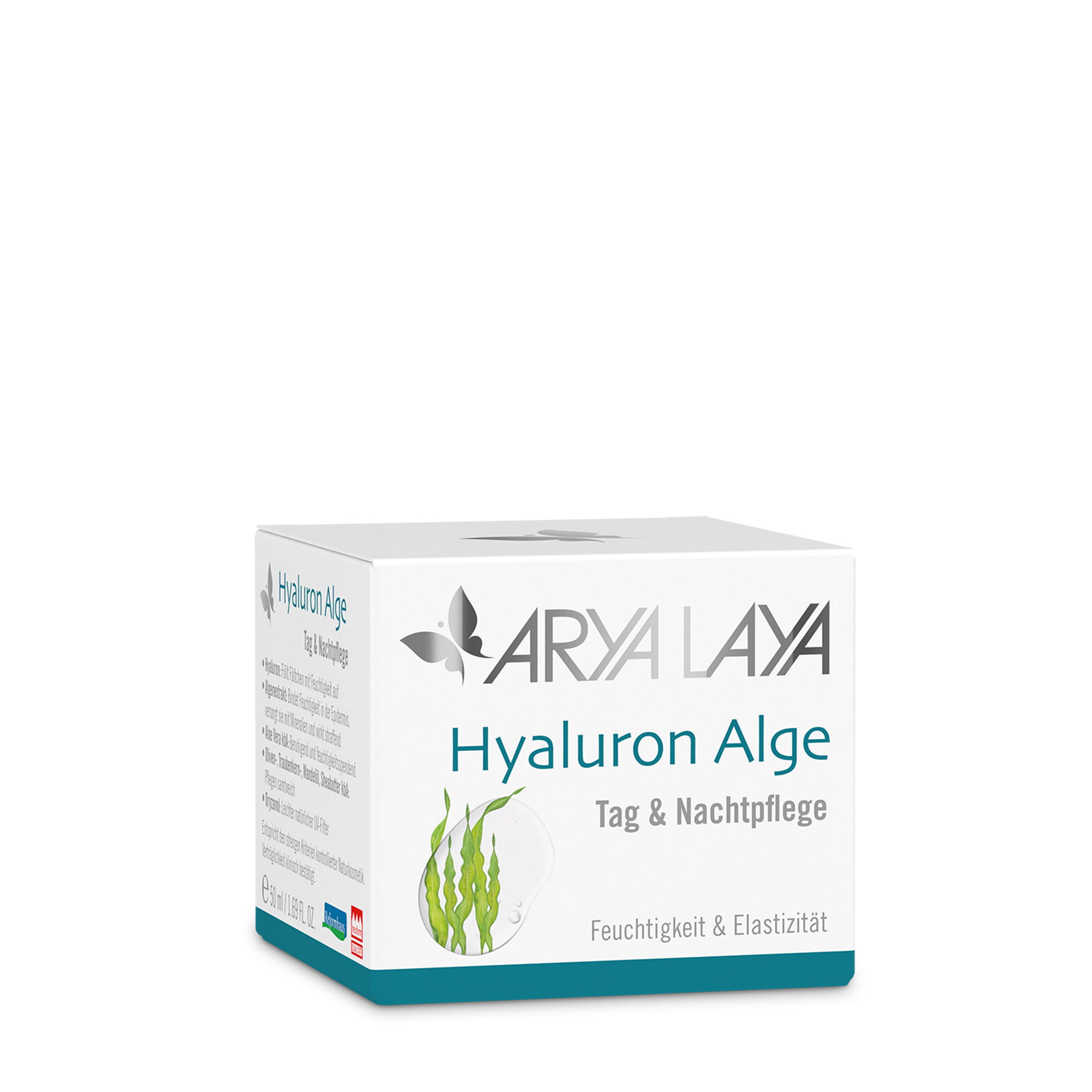 Faltschachtel mit ARYA LAYA Hyaluron Alge Tag und Nachtpflege, 50 ml