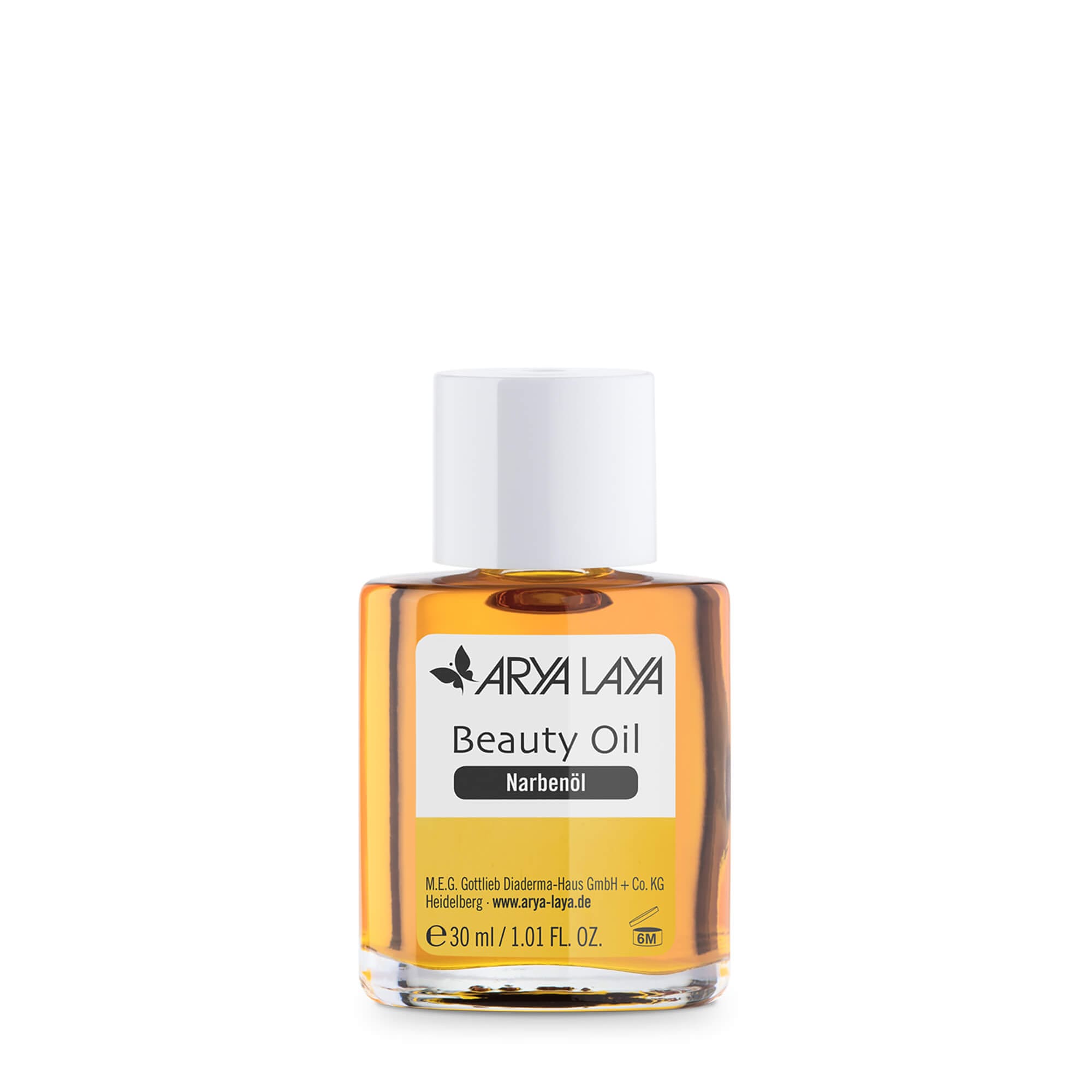 Glasfläschchen mit ARYA LAYA Beauty Oil Narbenöl, 30 ml 