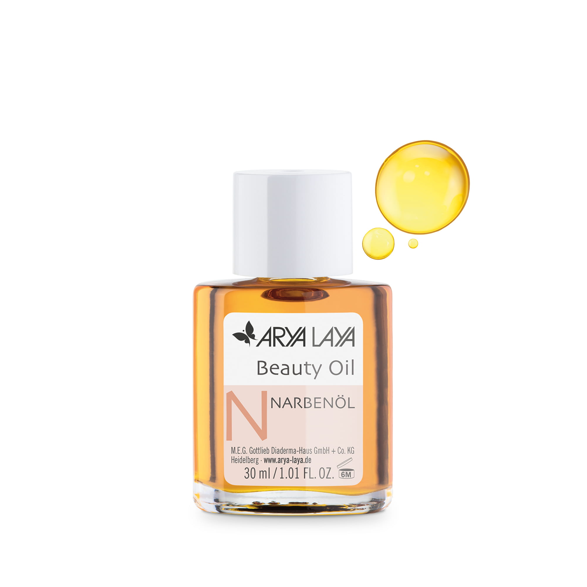 Hero: Glasfläschchen ARYA LAYA Beauty Oil Narbenöl 30 ml Glasfläschchen mit ARYA LAYA Beauty Oil Narbenöl, 30 ml