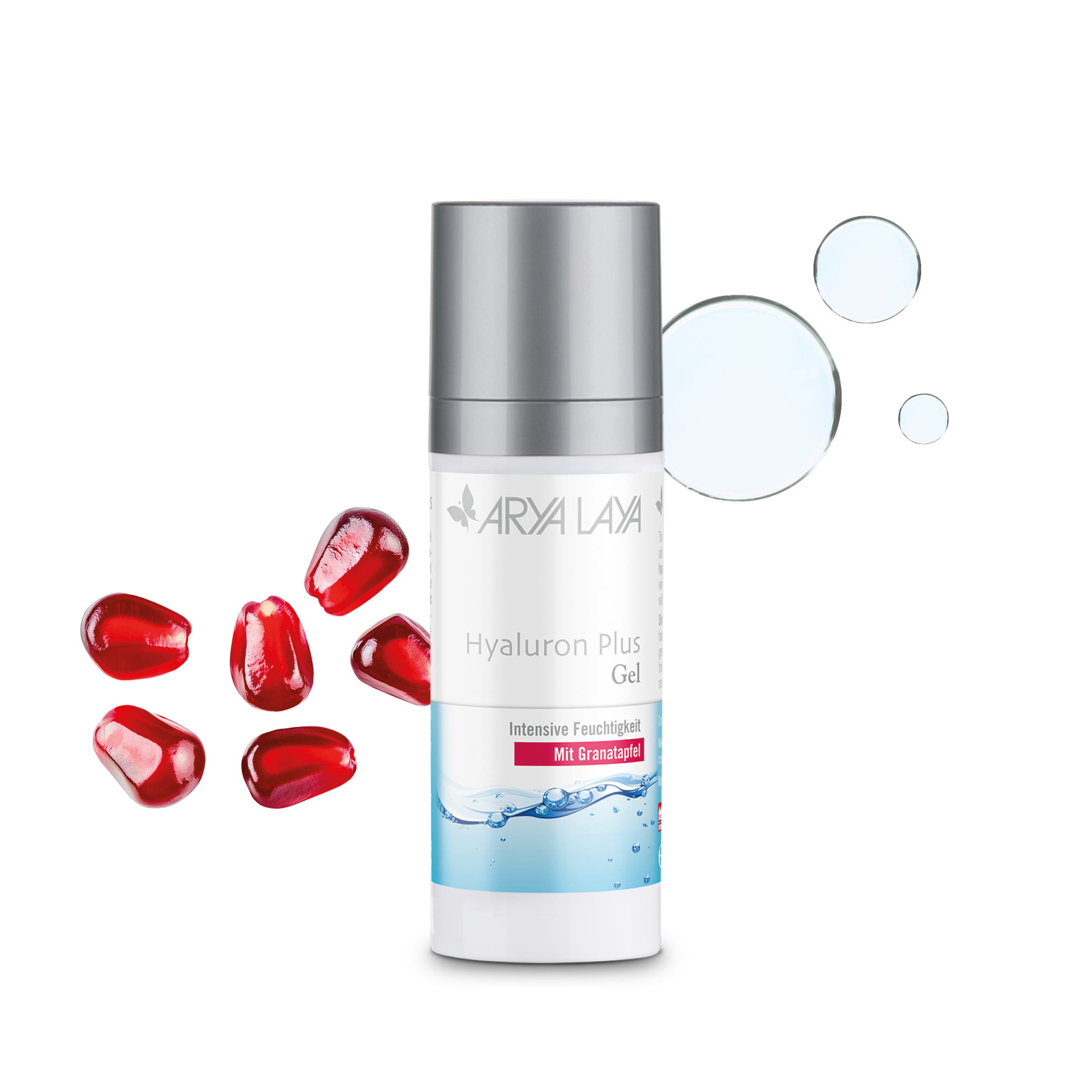 Hero: Airless-Spender ARYA LAYA Hyaluron Plus Gel mit Granatapfel 50 ml Airless-Spender mit ARYA LAYA Hyaluron Plus Gel mit Granatapfel, 50 ml