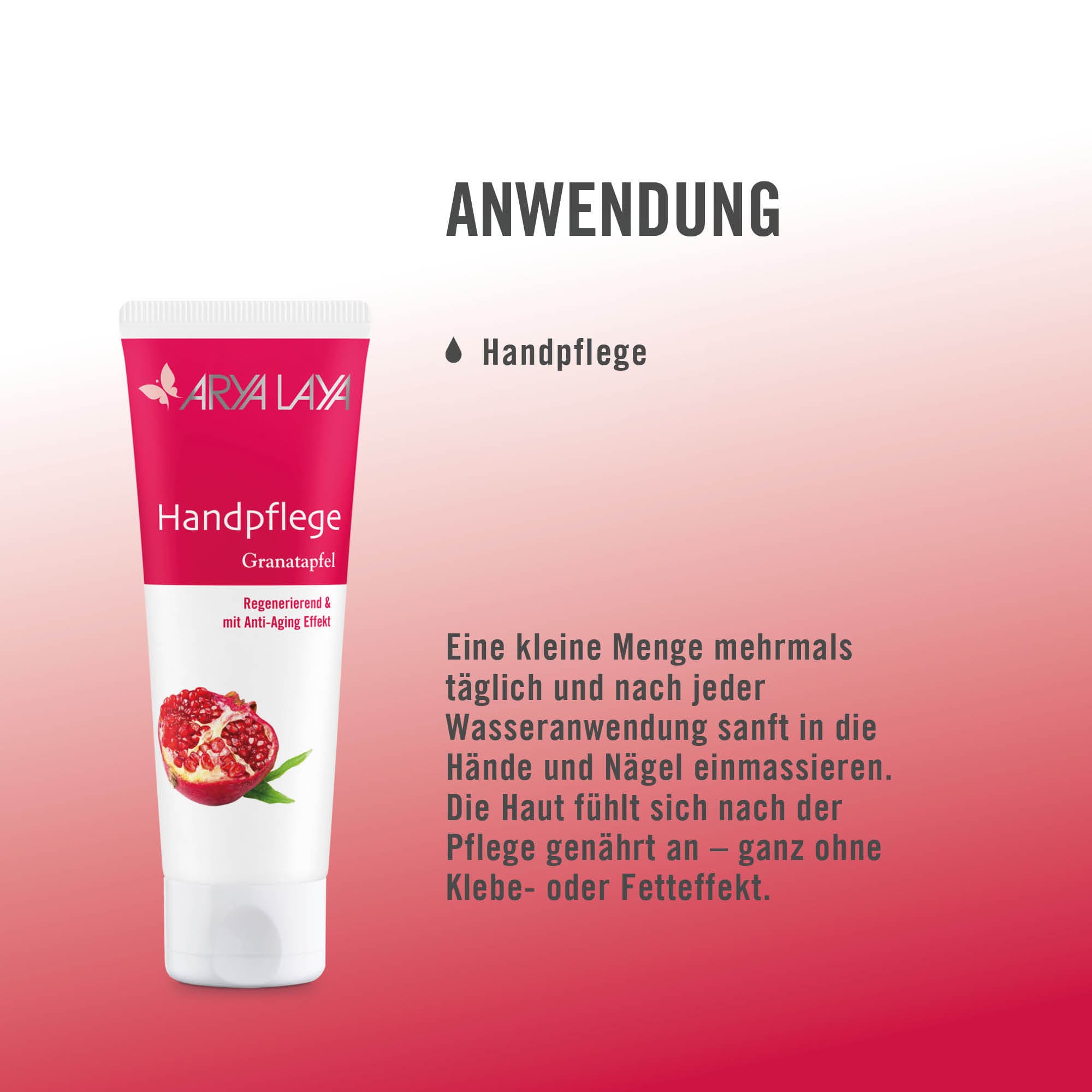 Chart Anwendung ARYA LAYA Granatapfel Handpflege Anwendung ARYA LAYA Granatapfel Handpflege