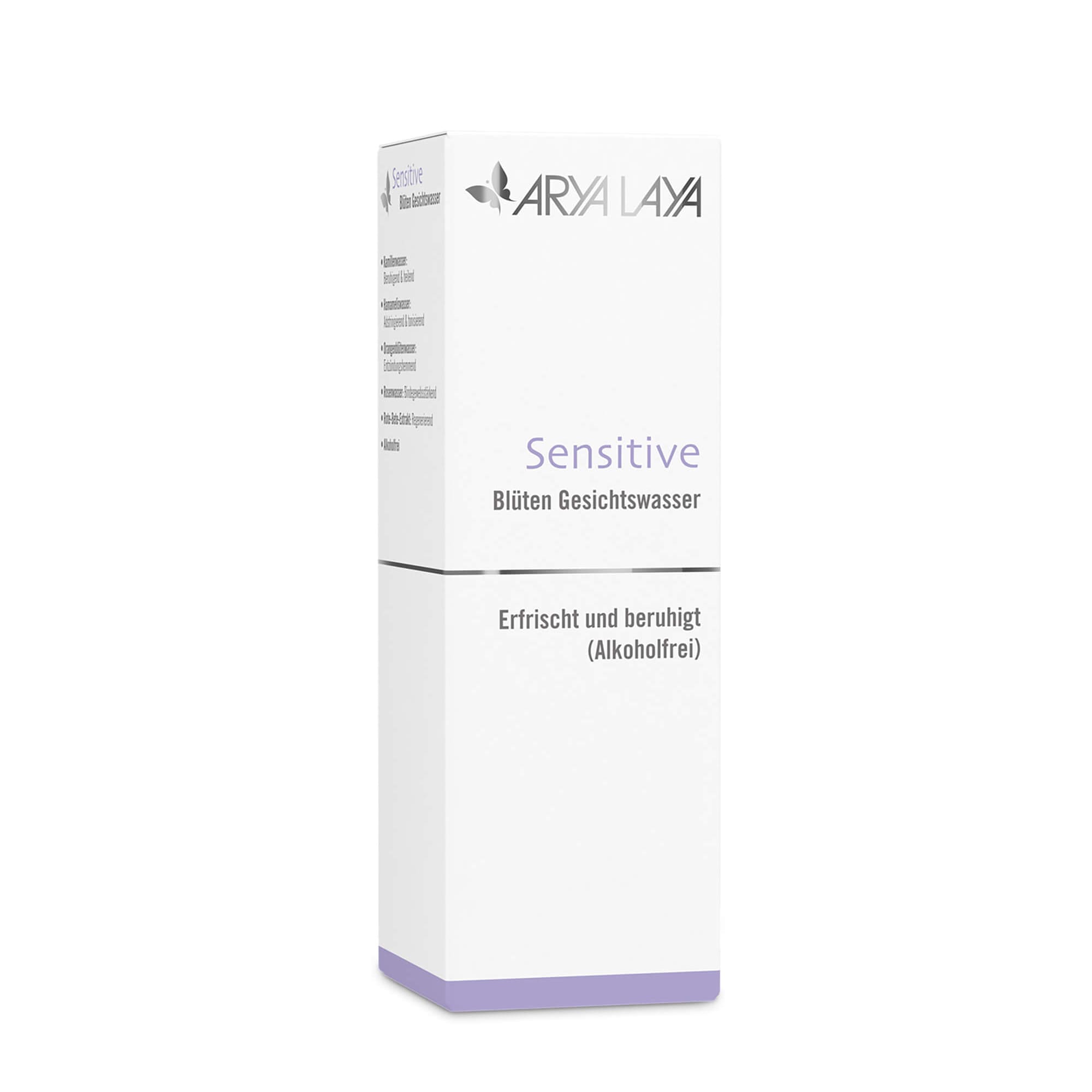 Faltschachtel ARYA LAYA Sensitive Blüten Gesichtswasser 100 ml Faltschachtel mit ARYA LAYA Sensitive Blüten Gesichtswasser, 100 ml