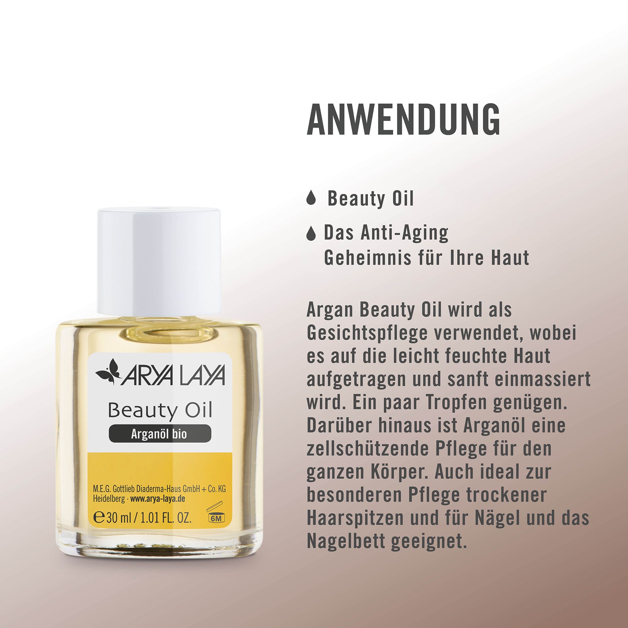 Anwendung ARYA LAYA Beauty Oil Arganöl bio, 30 ml 