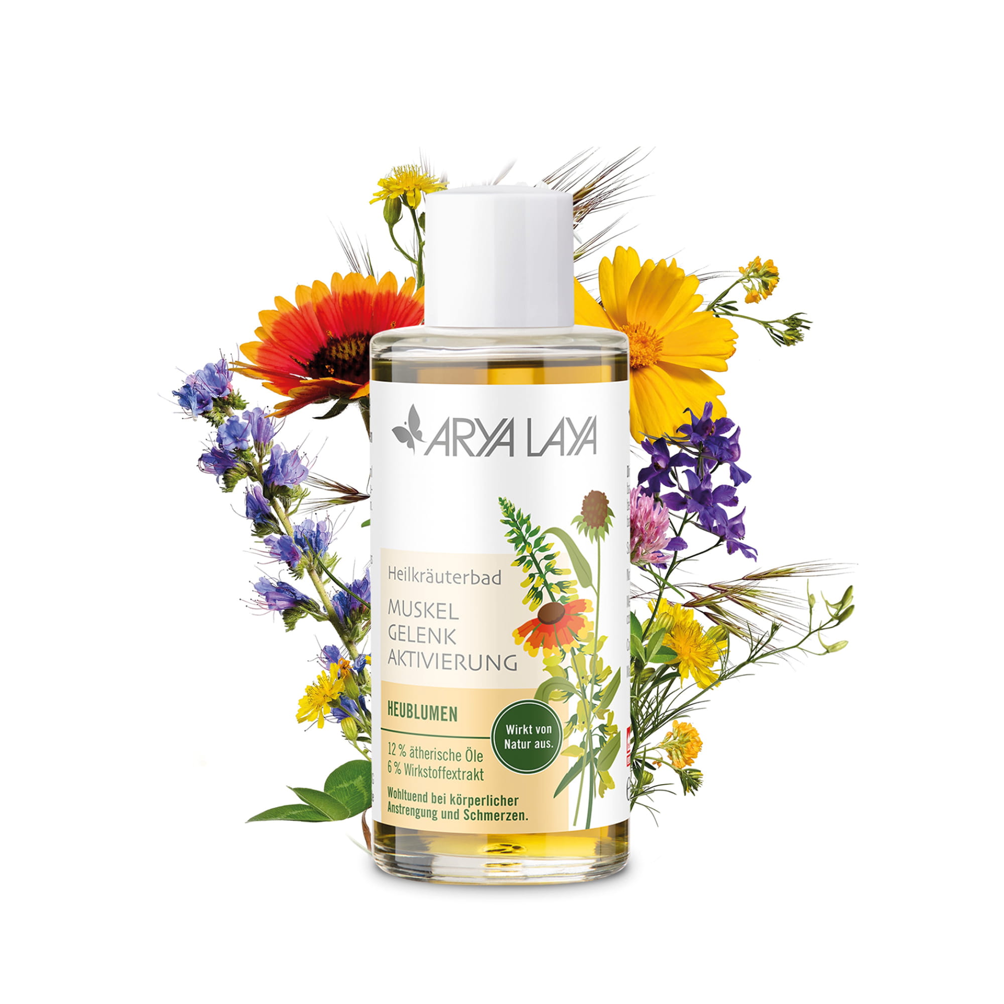 Hero: Glasflasche ARYA LAYA Heilkräuterbad Heublumen - Aktivierung 100 ml Glasflasche mit ARYA LAYA Heilkräuterbad Heublumen - Aktivierung, 100 ml