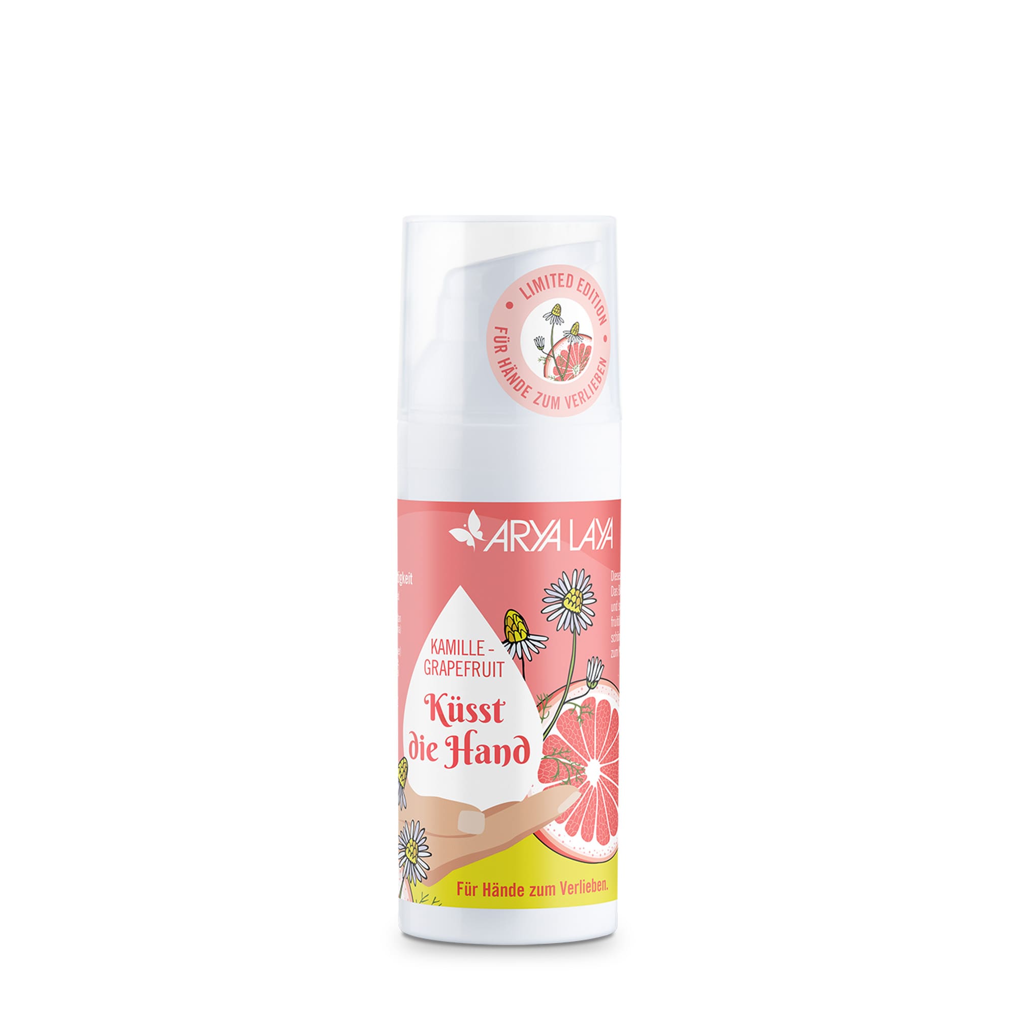 Airless-Spender mit ARYA LAYA Kamille-Grapefruit Handpflege, 50 ml