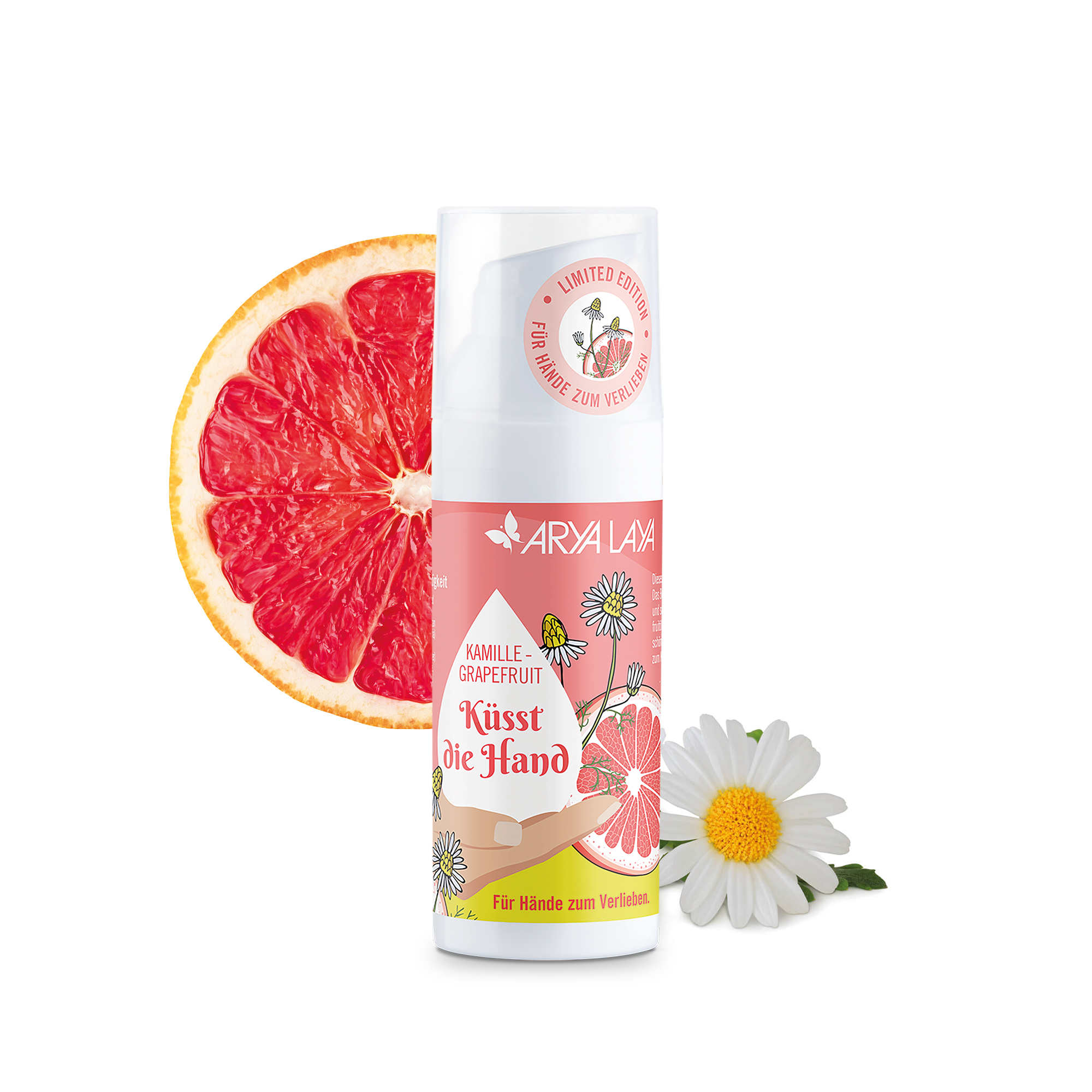 Airless-Spender ARYA LAYA Kamille-Grapefruit Handpflege 50 ml Airless-Spender mit ARYA LAYA Kamille-Grapefruit Handpflege, 50 ml
