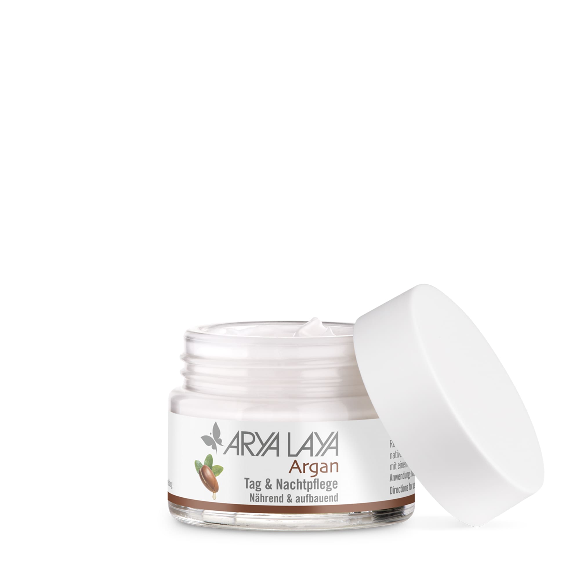 offener Glastiegel ARYA LAYA Argan Tag & Nachtpflege 50 ml offener Glastiegel mit ARYA LAYA Argan Tag & Nachtpflege, 50 ml