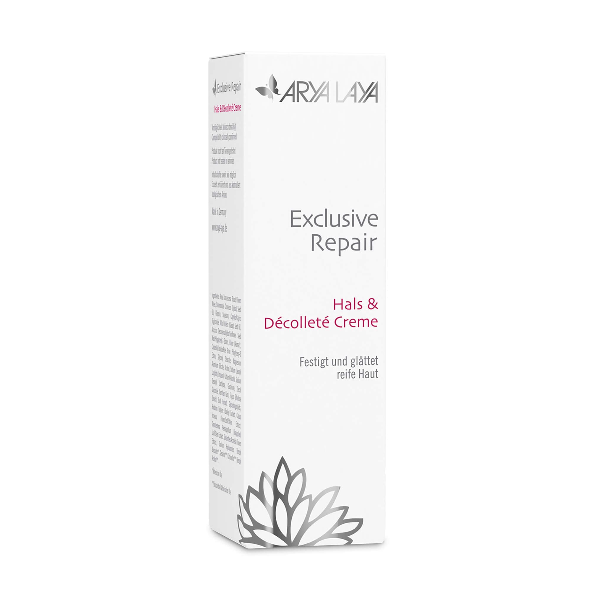 Faltschachtel mit ARYA LAYA Exclusive Repair Hals und Décolleté Creme, 50 ml