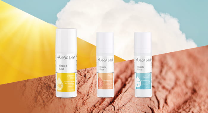 ARYA LAYA Miracle Mask Multi-Masking ARYA LAYA Miracle Mask Collage mit roter Tonerde und blauem Himmel