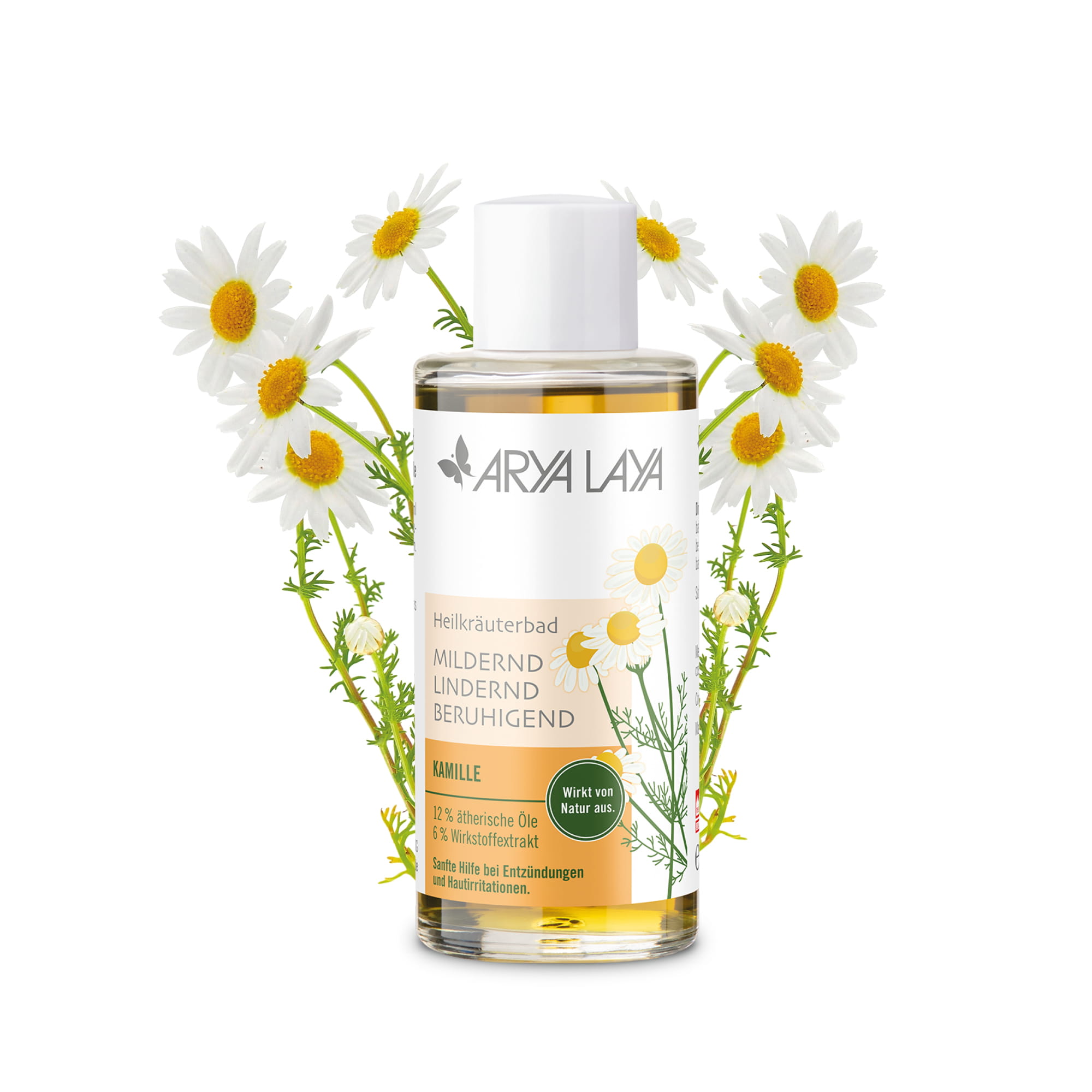 Hero: Glasflasche ARYA LAYA Heilkräuterbad Kamille - Lindernd 100 ml Glasflasche mit ARYA LAYA Heilkräuterbad Kamille - Lindernd, 100 ml